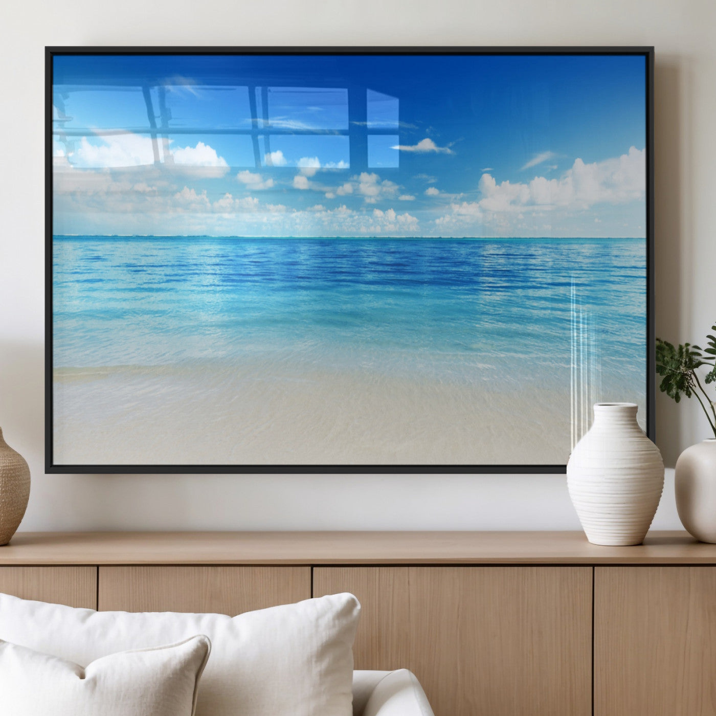 MGV-FP-36X24-3P - Beach Scene Canvas Wall Art Print – Tranquil Ocean Horizon and White Sand Beach Wall Decor for Home