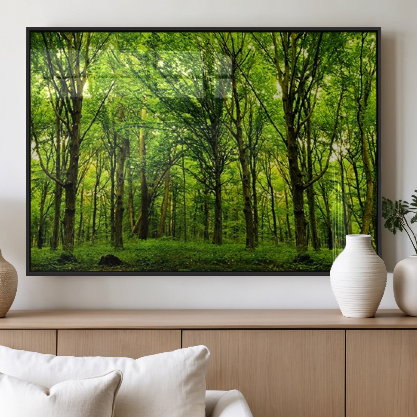 MGV-FP-60X30-3P - Lush Green Forest Canvas Print | 3-Panel Forest Wall Art | Nature Landscape for Living Room