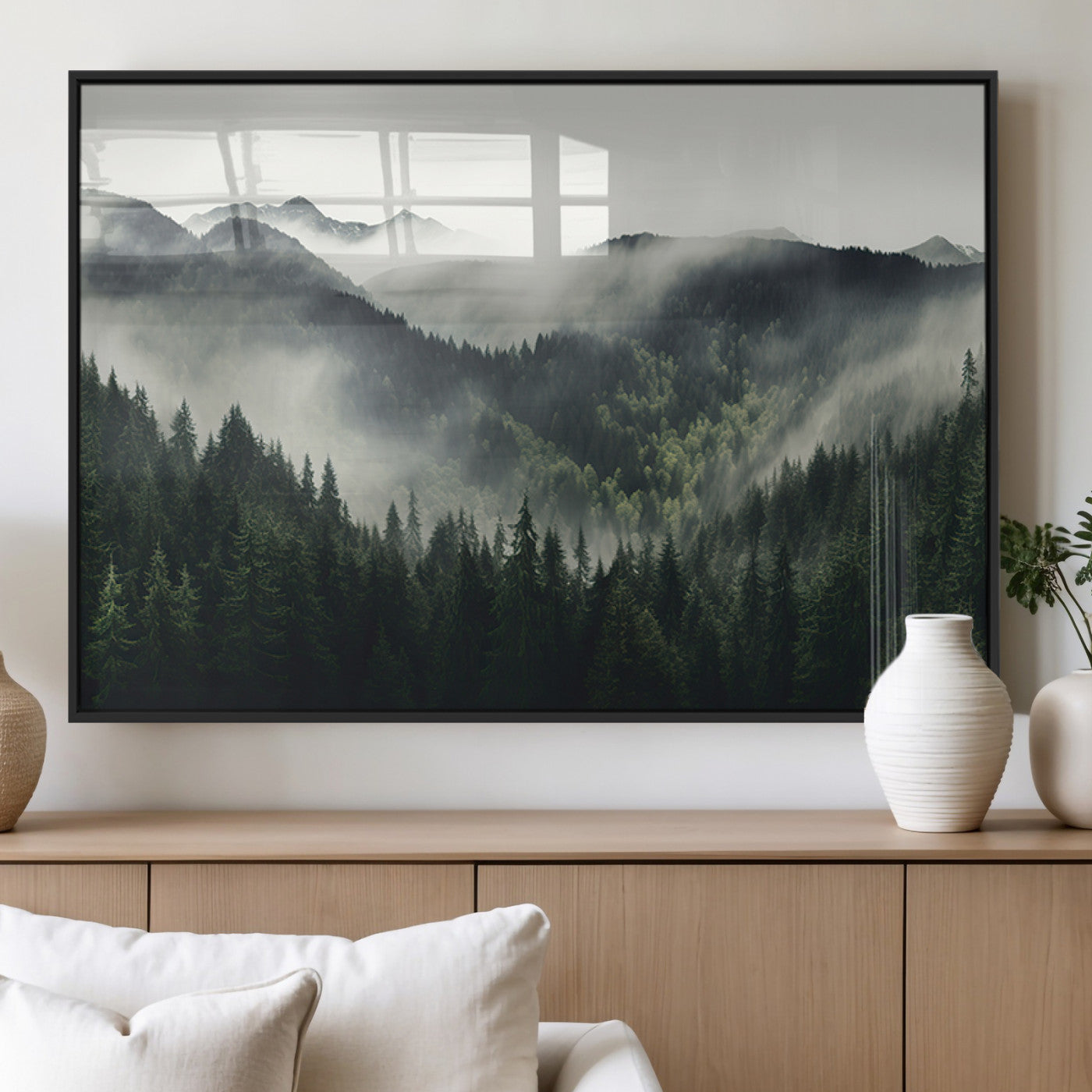 MGV-FP-36X24-3P - Misty Forest Canvas Print Wall Art Premium Canvas Print a Foggy and Serene Atmosphere