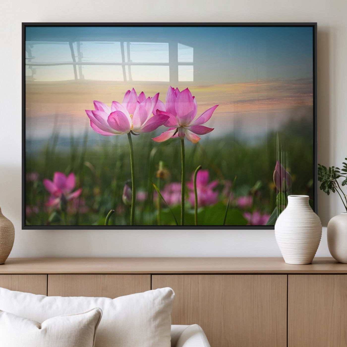 MGV-FP-60X30-3P - Pink Flower on the Mountain Canvas Print, Framed Pink Flower Canvas Wall Art