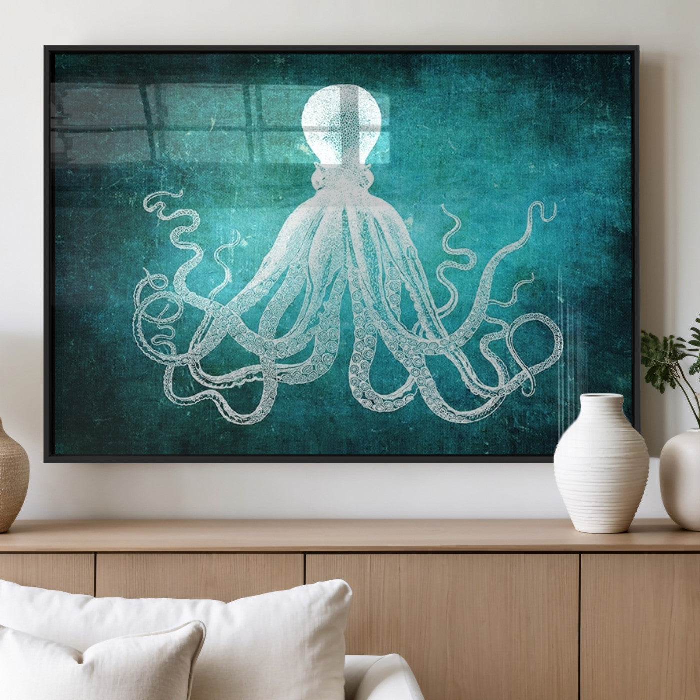 MGV-FP-60X30-3P - Green Octopus Abstract Wall Art Canvas Print
