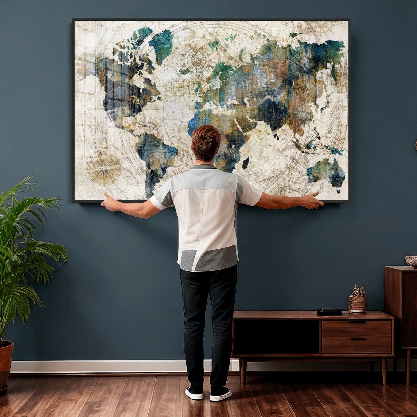 36972-MGV-CV-36X24 - Grunge Abstract World Map Art Print Canvas Print for Office Decor