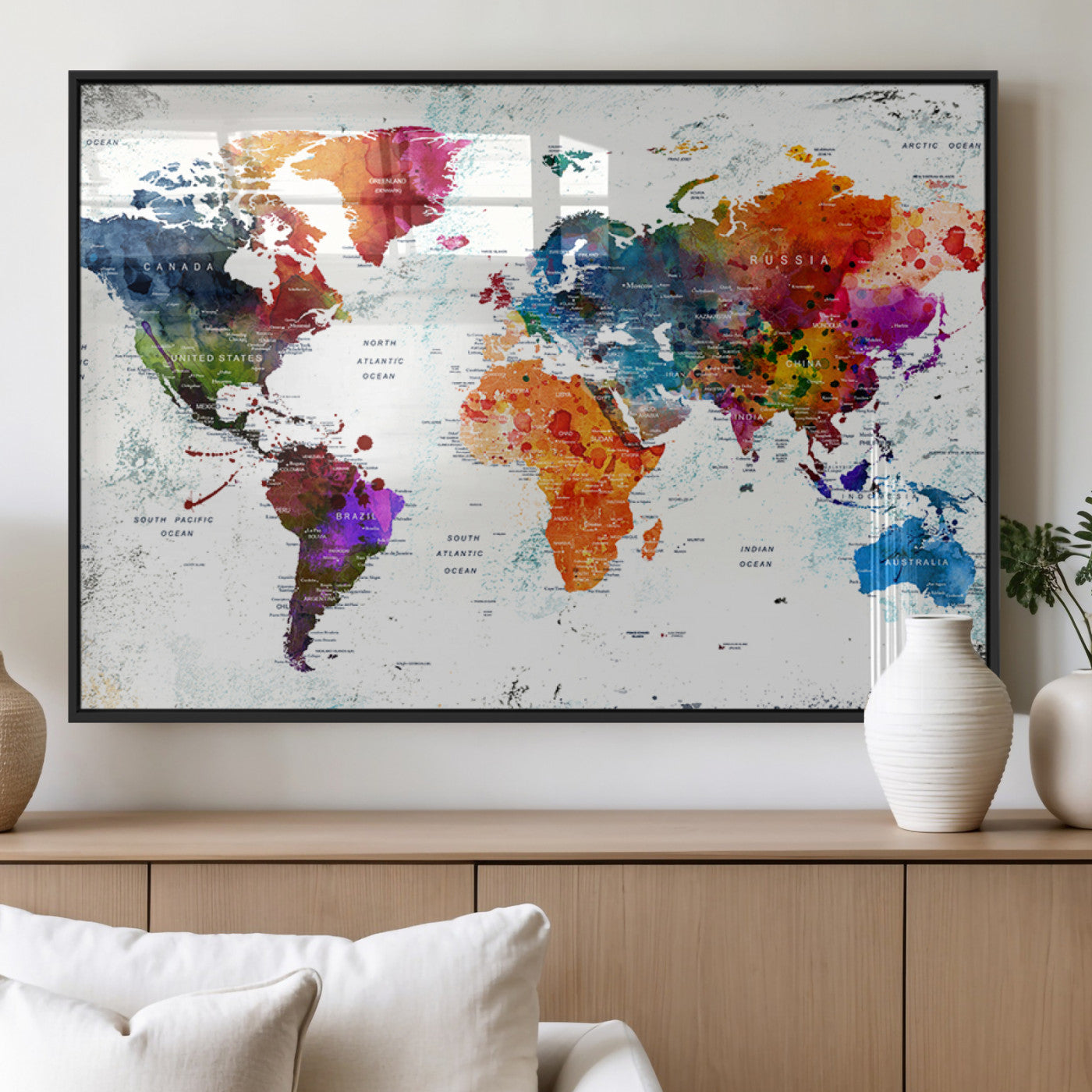 MGV-FP-36X24-3P - Push Pin World Map Canvas Print – Framed Wall Art for Couples to Track Their Travels – Anniversary