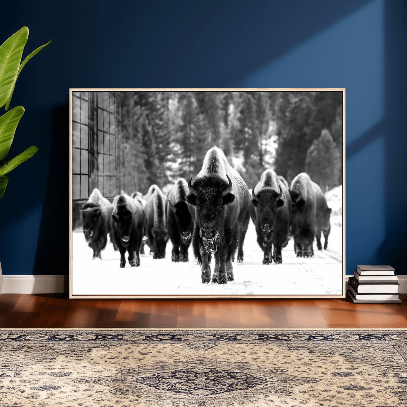 62434-MGV-CV-36X24 - Bison Herd in Snow Wall Art Canvas Print | Rustic Western Bison Wall Art for Decor for Living Room