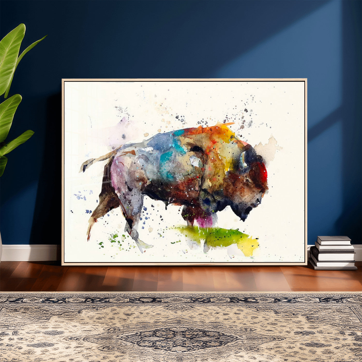 44504-MGV-CV-36X24 - Abstract Buffalo Wall Art, Western Watercolor Bison Canvas Print, Rustic Buffalo Art for Cowboy and