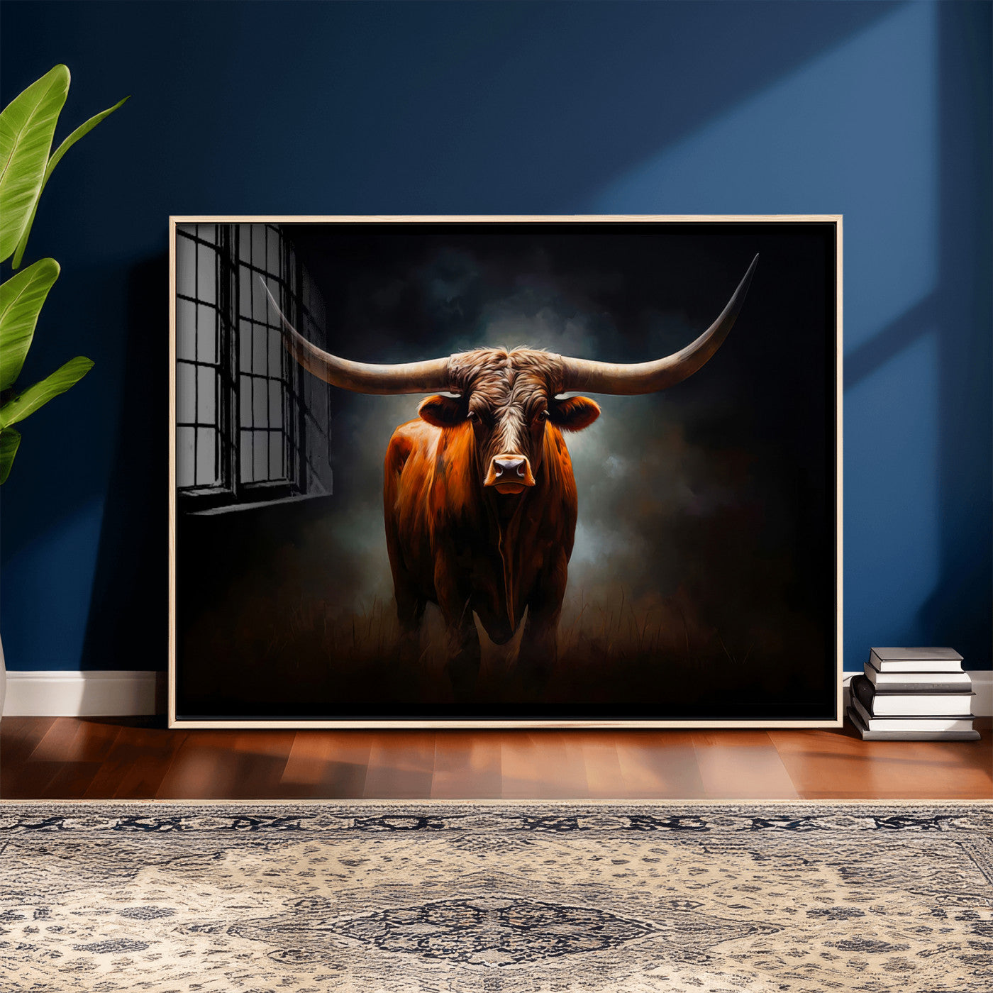 48896-MGV-CV-36X24 - Abstract Texas Longhorn Wall Art Print | 3-Panel Large Texas Longhorn Canvas Print for Living Room,