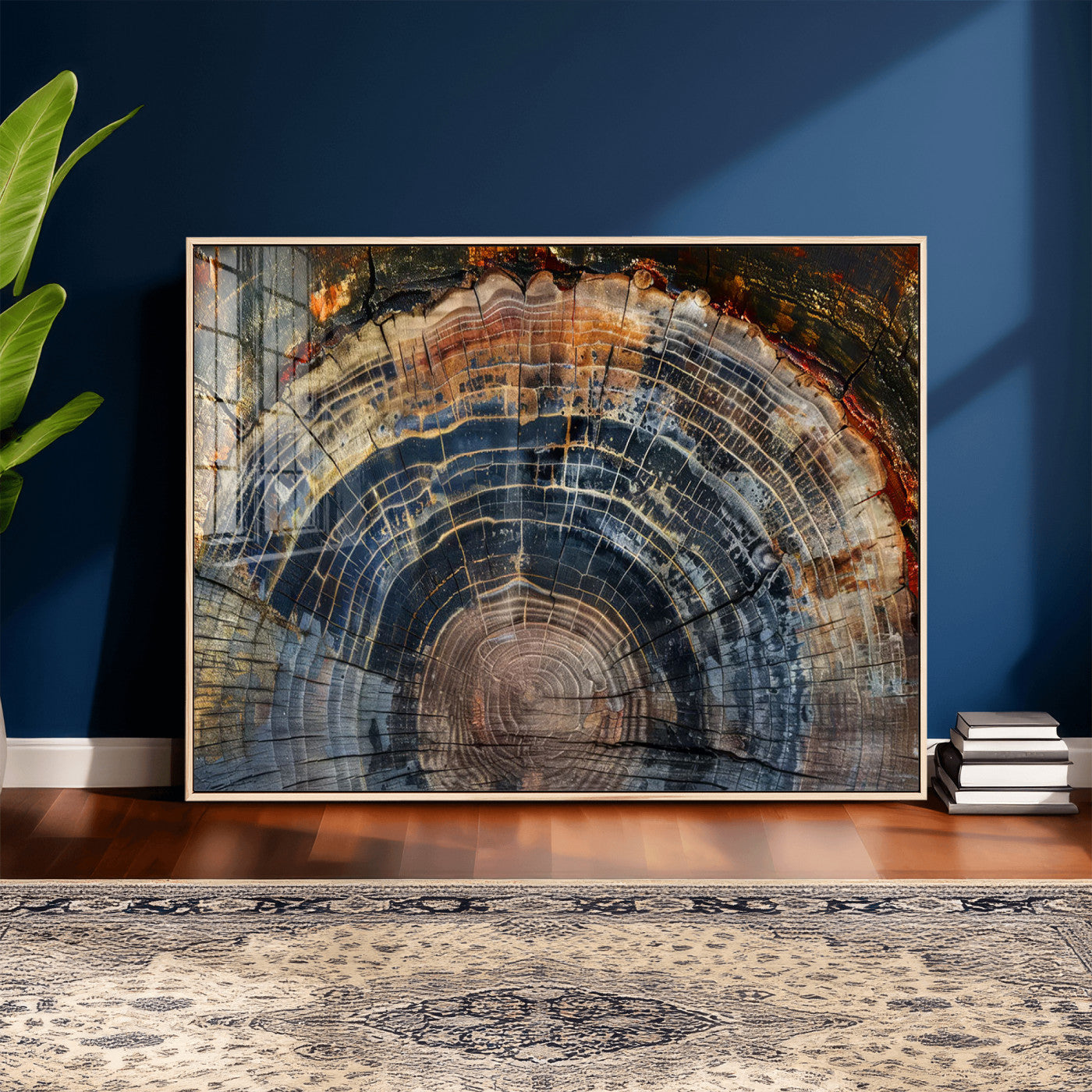 16193-MGV-CV-36X24 - Framed Wood Tree Ring Wall Art - Abstract Colorful Wood Ring Wall Decor for Minimalist Home Decor