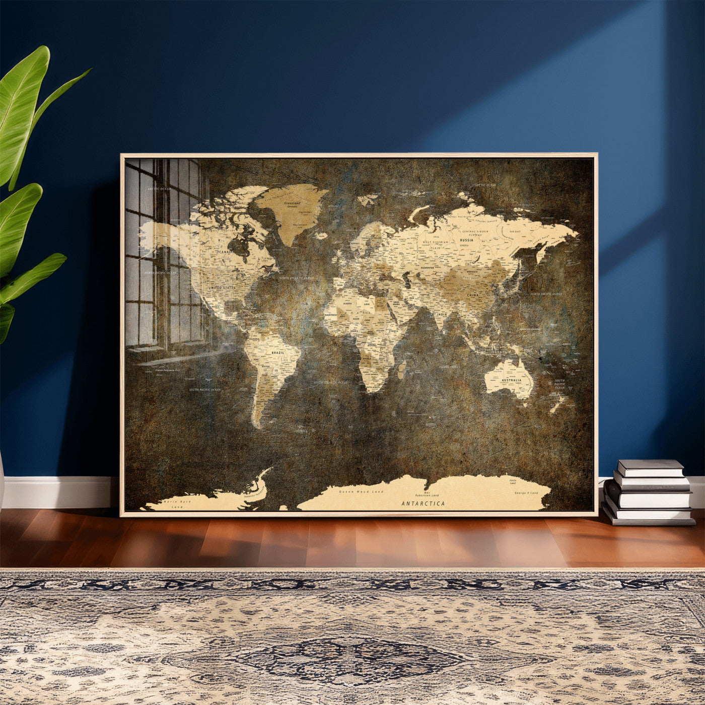 89742472-MGV-CV-36X24 - World Map Wall Art Canvas Print, Modern Decorative Framed Map Artwork Prints for Living Room, Office, Bedroom Wall Decor