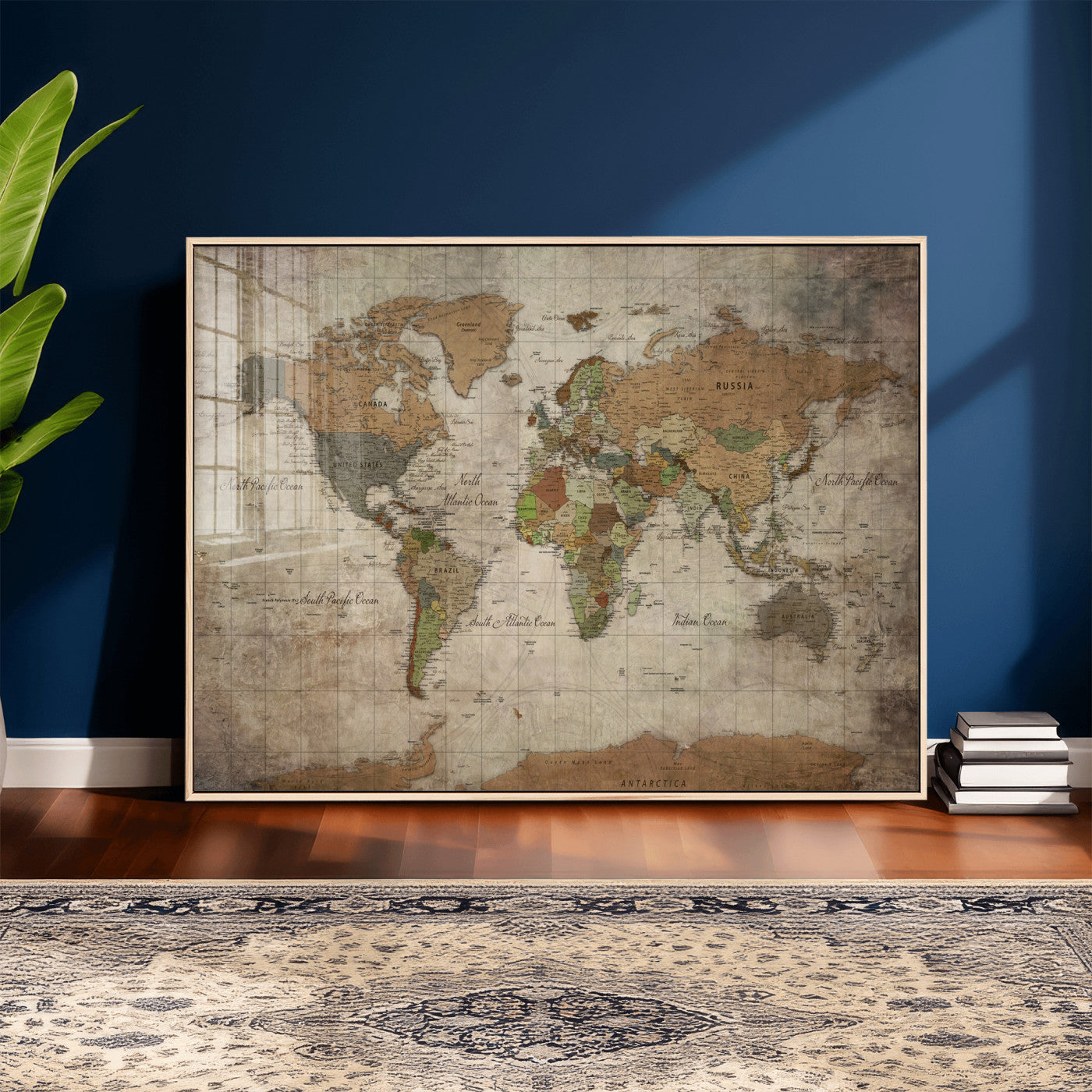 20356264-MGV-CV-36X24 - World Map Wall Art Canvas Print, Modern Decorative Framed Map Artwork Prints for Living Room, Office, Bedroom Wall Decor