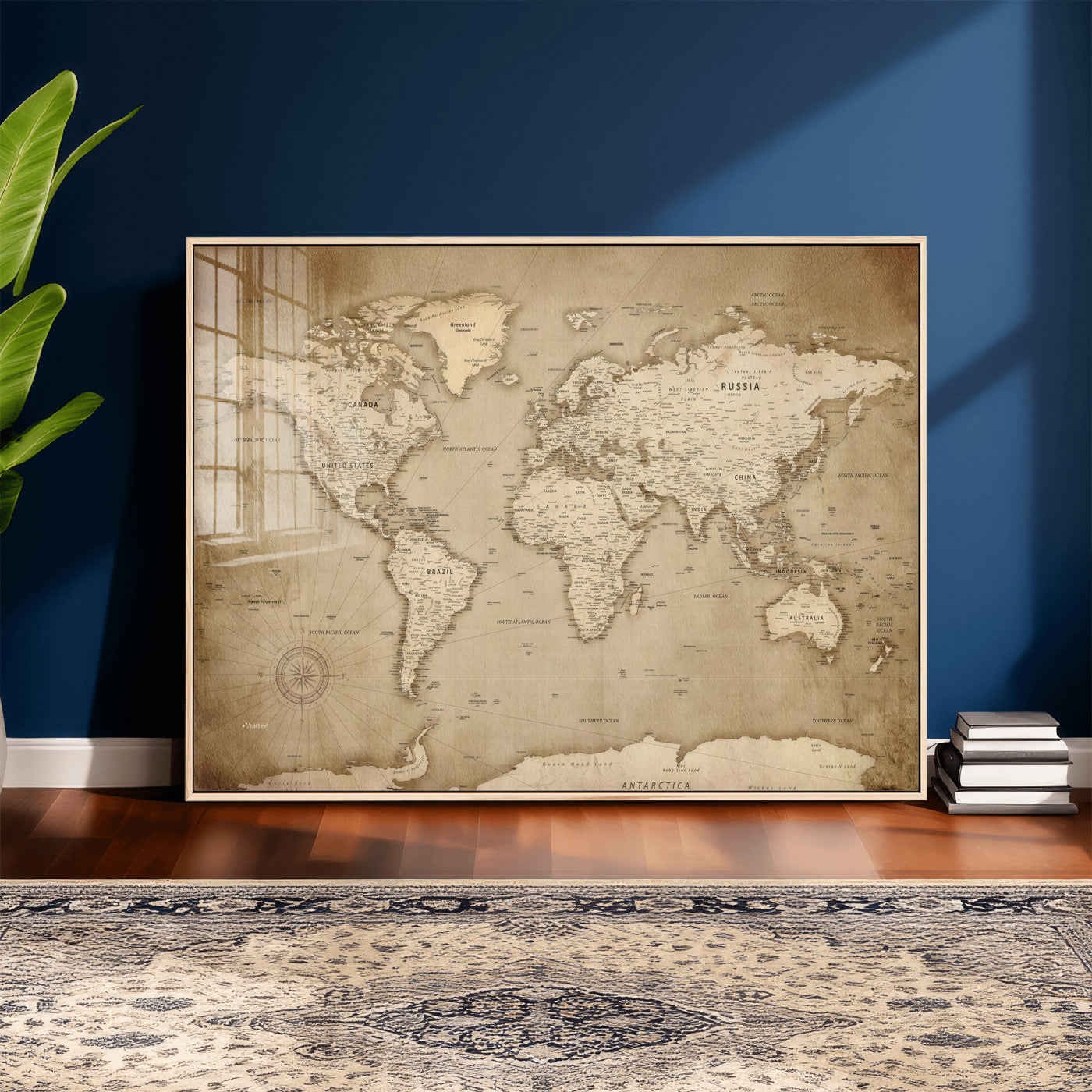 34795134-MGV-CV-36X24 - World Map Wall Art Canvas Print, Modern Decorative Framed Map Artwork Prints for Living Room, Office, Bedroom Wall Decor