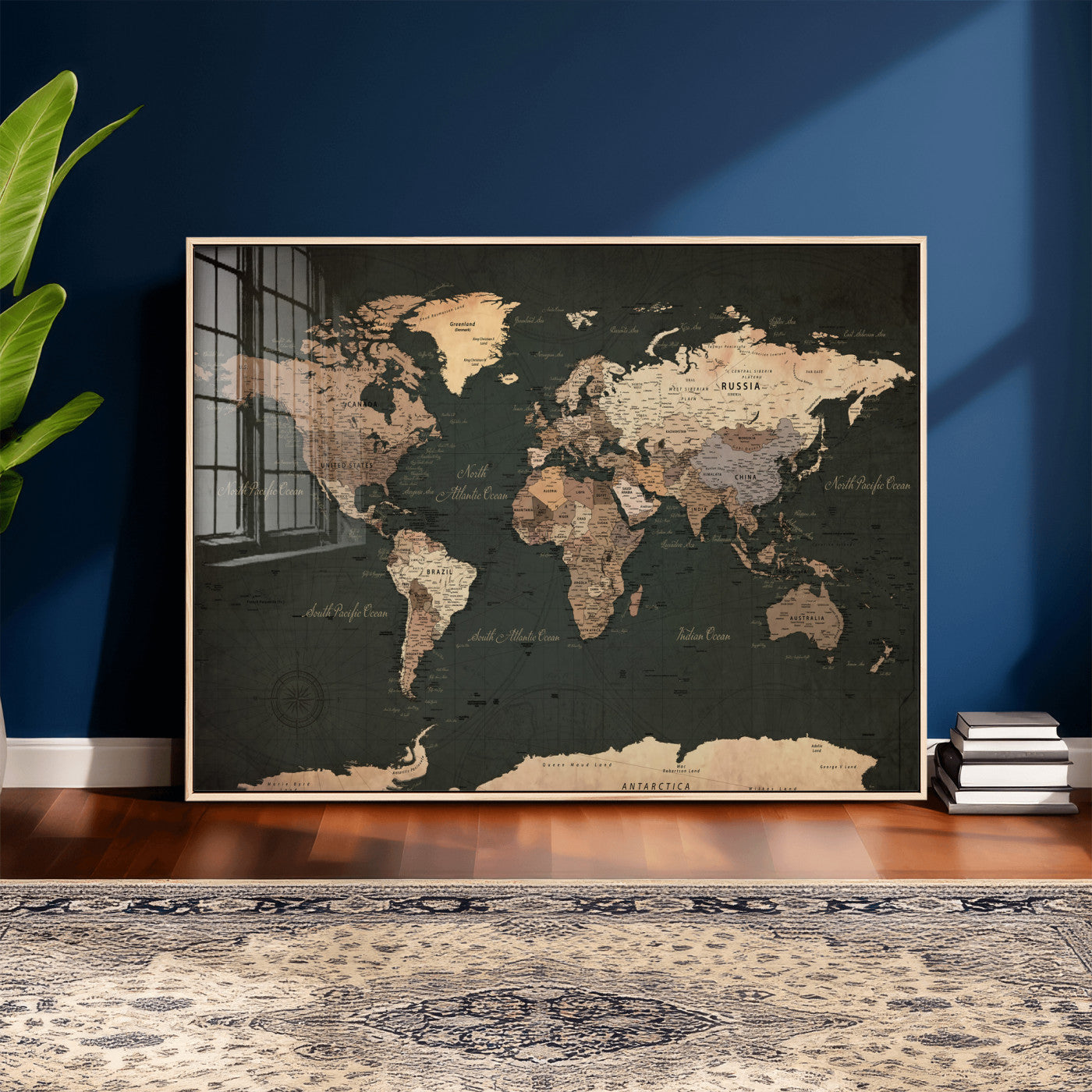 62059333-MGV-CV-36X24 - World Map Wall Art Canvas Print, Modern Decorative Framed Map Artwork Prints for Living Room, Office, Bedroom Wall Decor