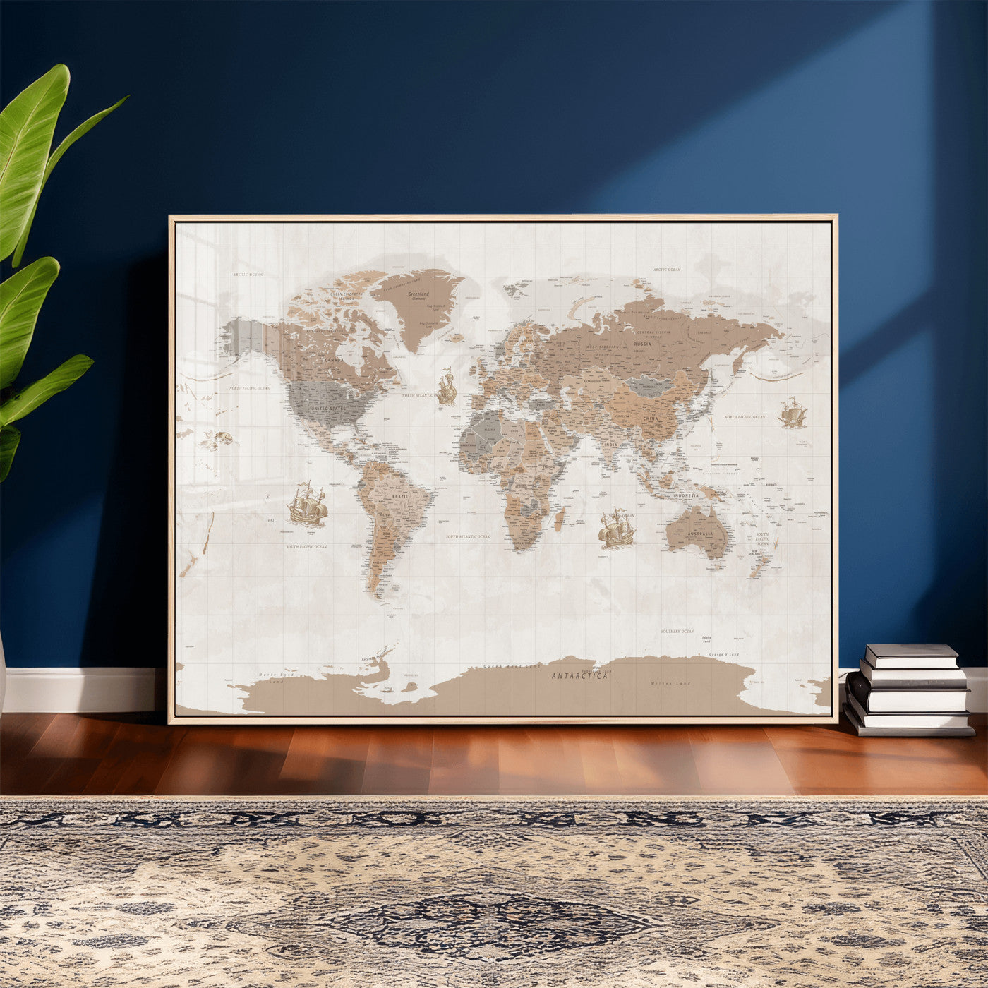 85057279-MGV-CV-36X24 - World Map Wall Art Canvas Print, Modern Decorative Framed Map Artwork Prints for Living Room, Office, Bedroom Wall Decor