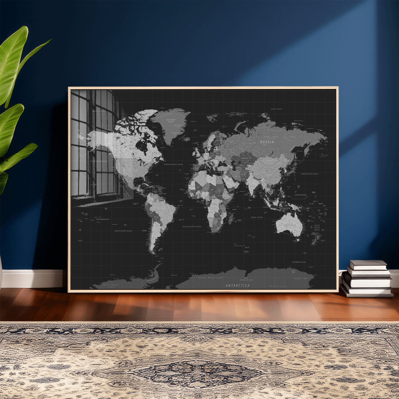 46160121-MGV-CV-36X24 - World Map Wall Art Canvas Print, Modern Decorative Framed Map Artwork Prints for Living Room, Office, Bedroom Wall Decor