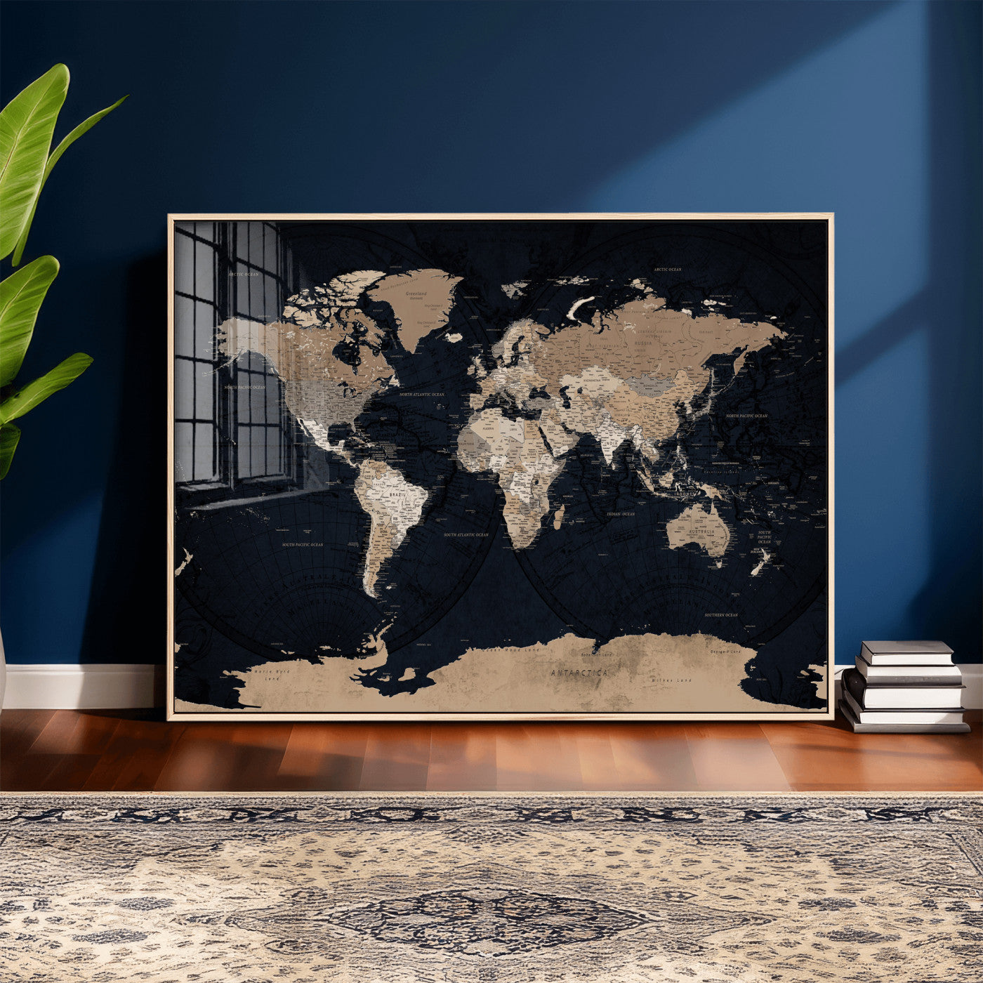 25812727-MGV-CV-36X24 - World Map Wall Art Canvas Print, Modern Decorative Framed Map Artwork Prints for Living Room, Office, Bedroom Wall Decor