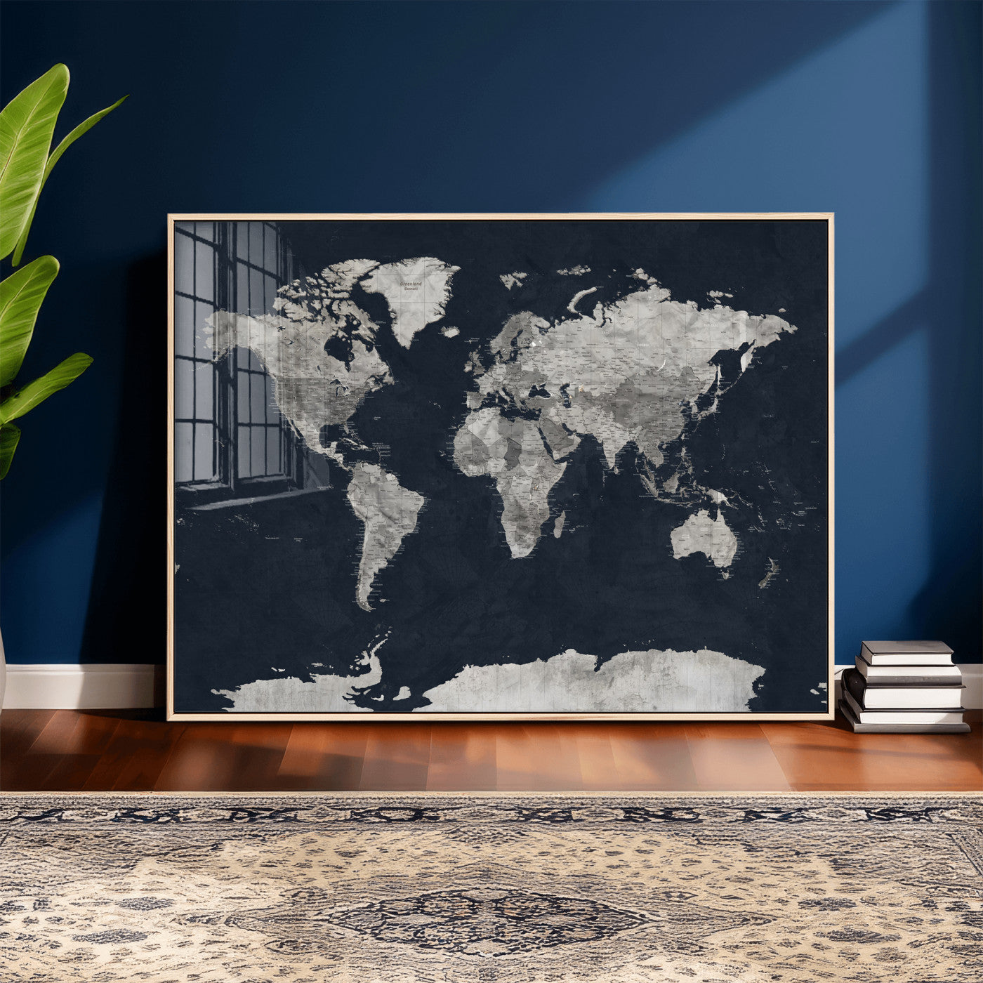 53886659-MGV-CV-36X24 - World Map Wall Art Canvas Print, Modern Decorative Framed Map Artwork Prints for Living Room, Office, Bedroom Wall Decor
