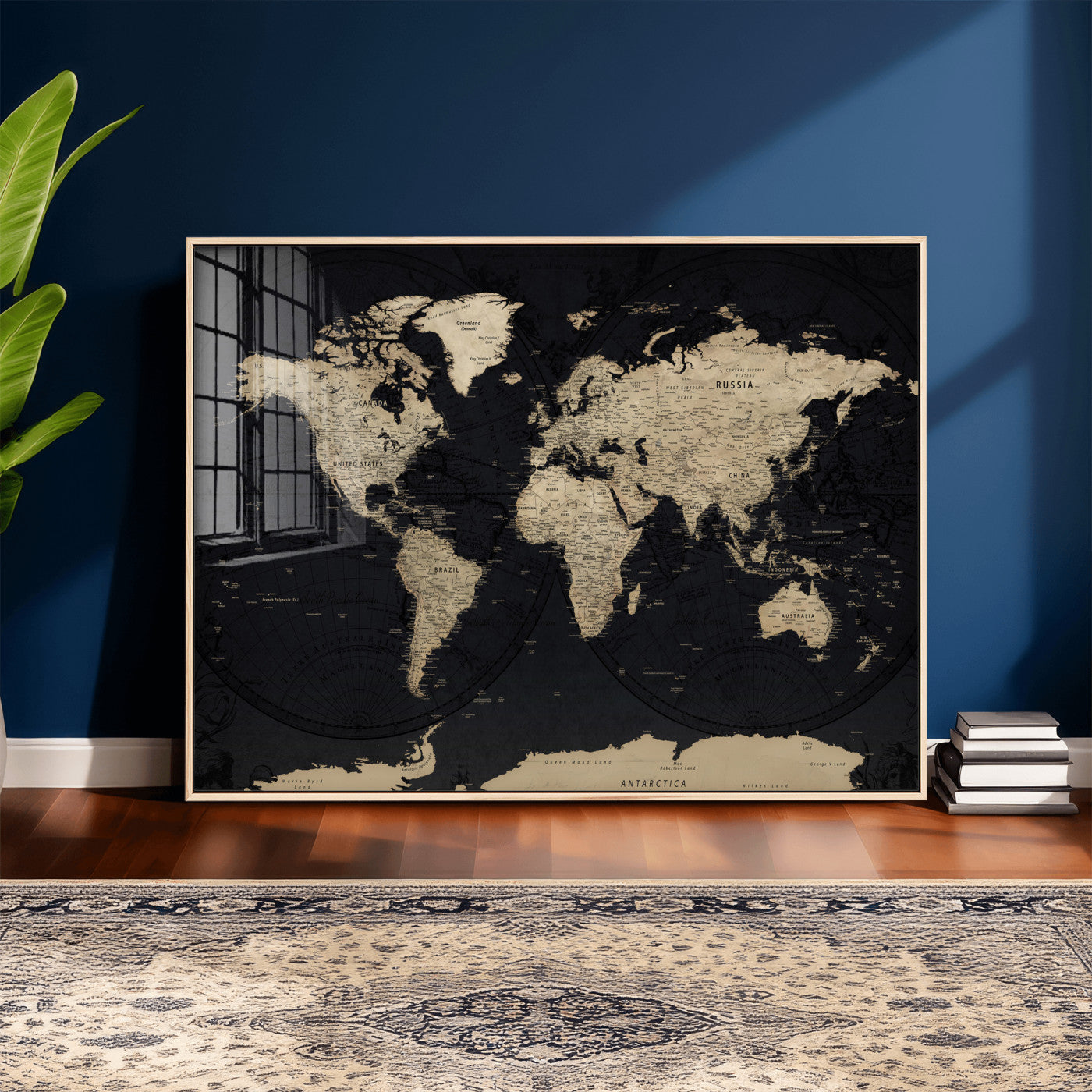 61835687-MGV-CV-36X24 - World Map Wall Art Canvas Print, Modern Decorative Framed Map Artwork Prints for Living Room, Office, Bedroom Wall Decor