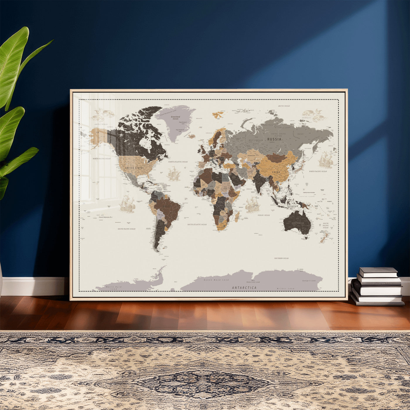 58777746-MGV-CV-36X24 - World Map Wall Art Canvas Print, Modern Decorative Framed Map Artwork Prints for Living Room, Office, Bedroom Wall Decor