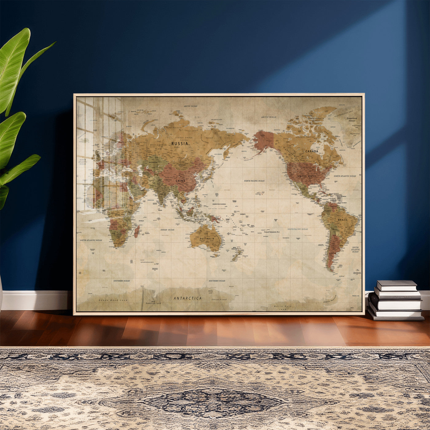 83478963-MGV-CV-36X24 - World Map Wall Art Canvas Print, Modern Decorative Framed Map Artwork Prints for Living Room, Office, Bedroom Wall Decor