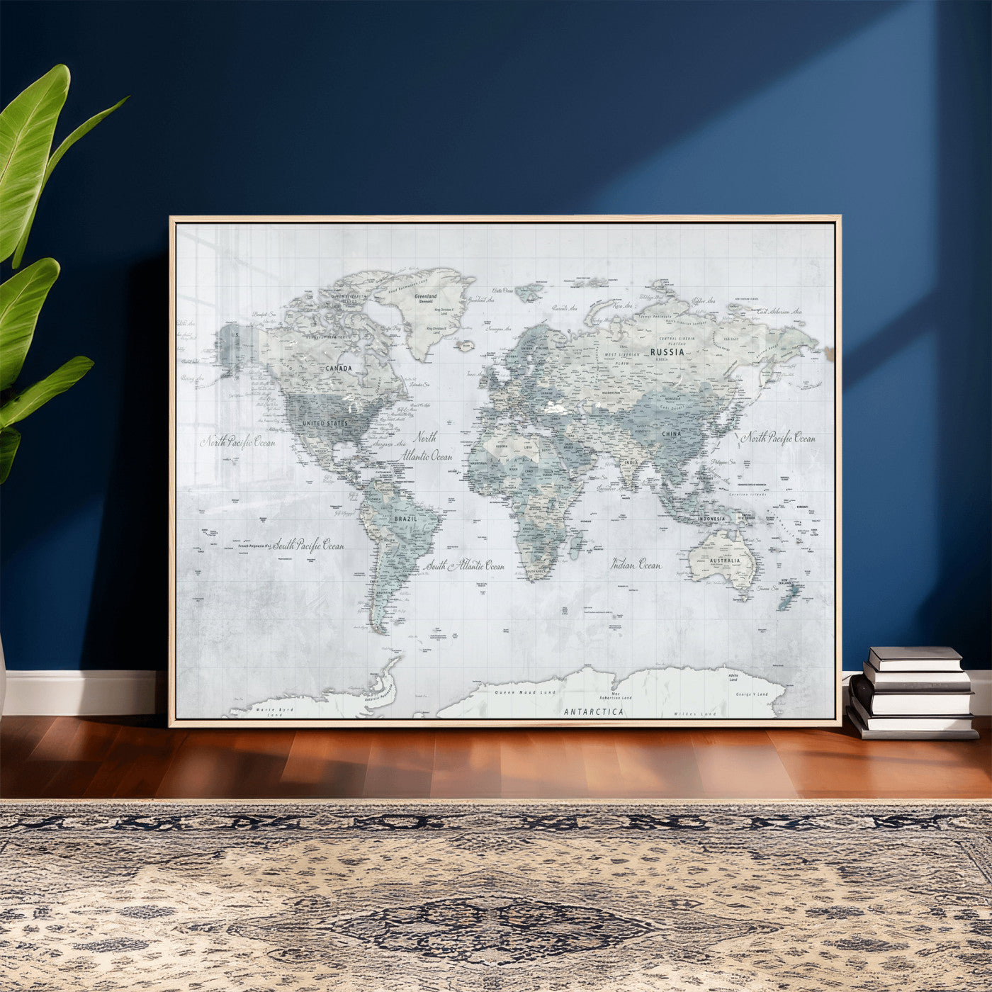 71091917-MGV-CV-36X24 - World Map Wall Art Canvas Print, Modern Decorative Framed Map Artwork Prints for Living Room, Office, Bedroom Wall Decor
