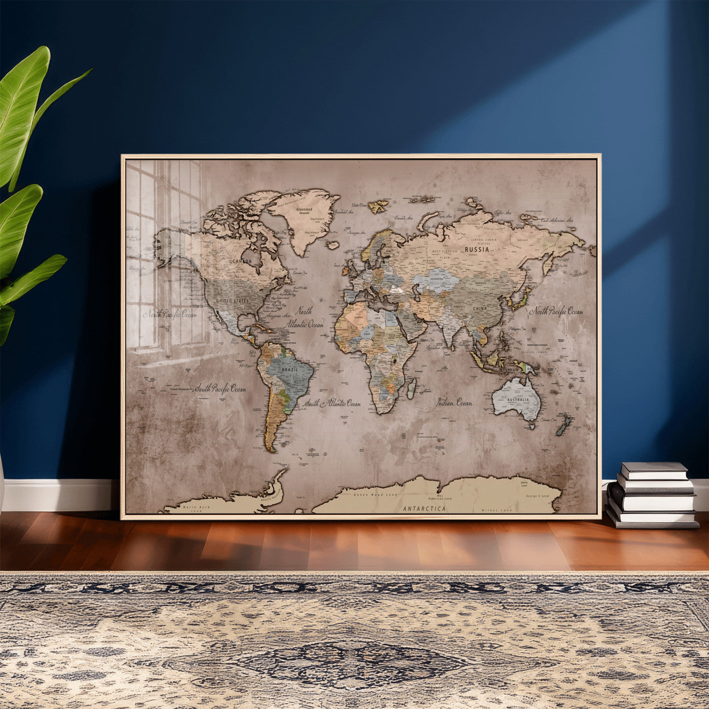 91471273-MGV-CV-36X24 - World Map Wall Art Canvas Print, Modern Decorative Framed Map Artwork Prints for Living Room, Office, Bedroom Wall Decor