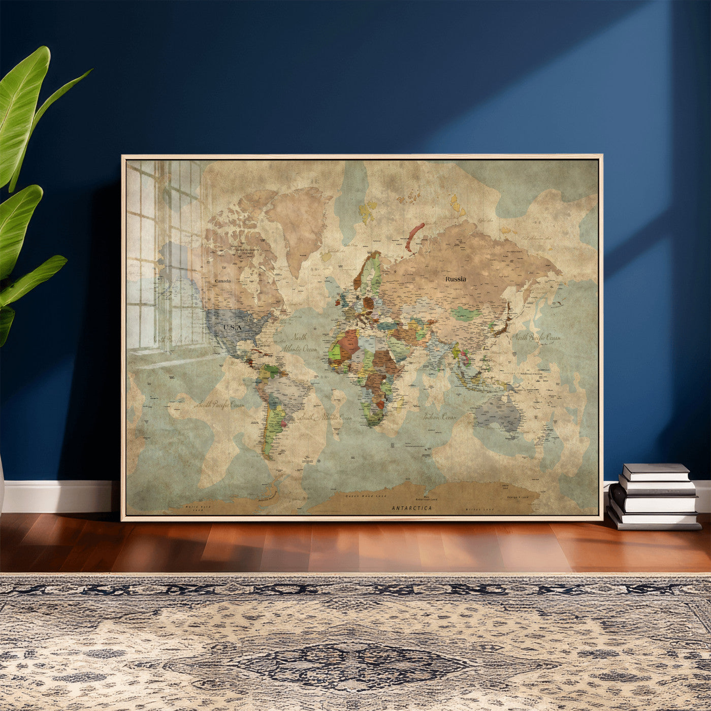31492148-MGV-CV-36X24 - World Map Wall Art Canvas Print, Modern Decorative Framed Map Artwork Prints for Living Room, Office, Bedroom Wall Decor