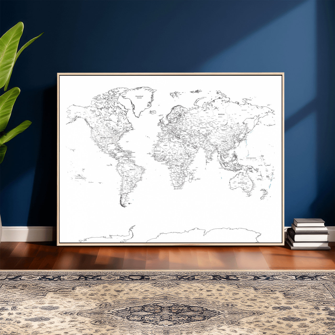21002736-MGV-CV-36X24 - World Map Wall Art Canvas Print, Modern Decorative Framed Map Artwork Prints for Living Room, Office, Bedroom Wall Decor