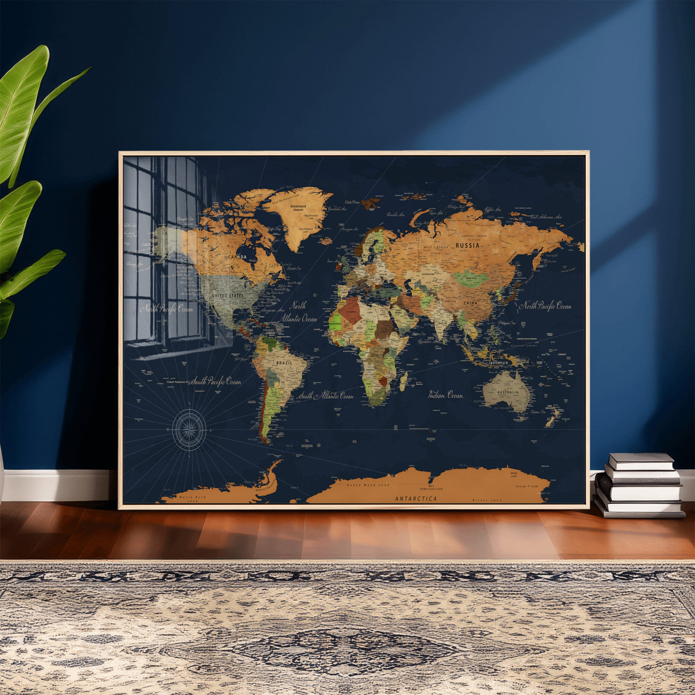 11715182-MGV-CV-36X24 - World Map Wall Art Canvas Print, Modern Decorative Framed Map Artwork Prints for Living Room, Office, Bedroom Wall Decor