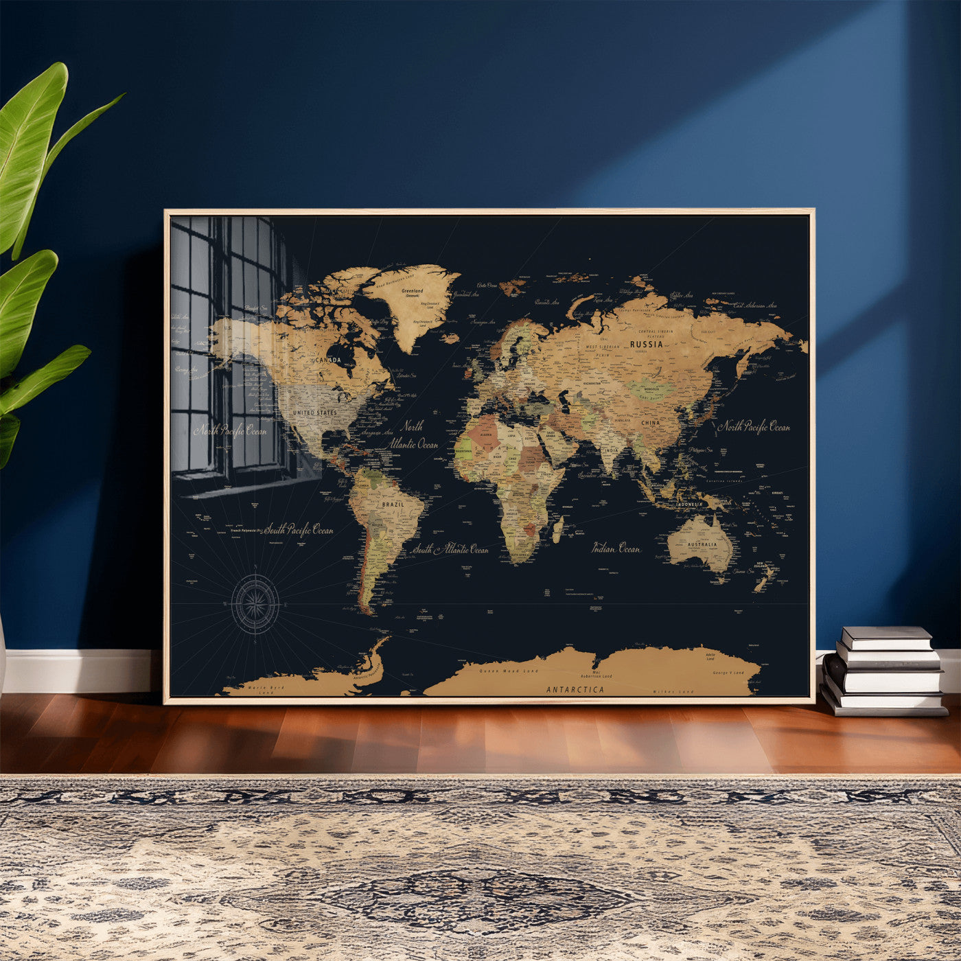 87280374-MGV-CV-36X24 - World Map Wall Art Canvas Print, Modern Decorative Framed Map Artwork Prints for Living Room, Office, Bedroom Wall Decor