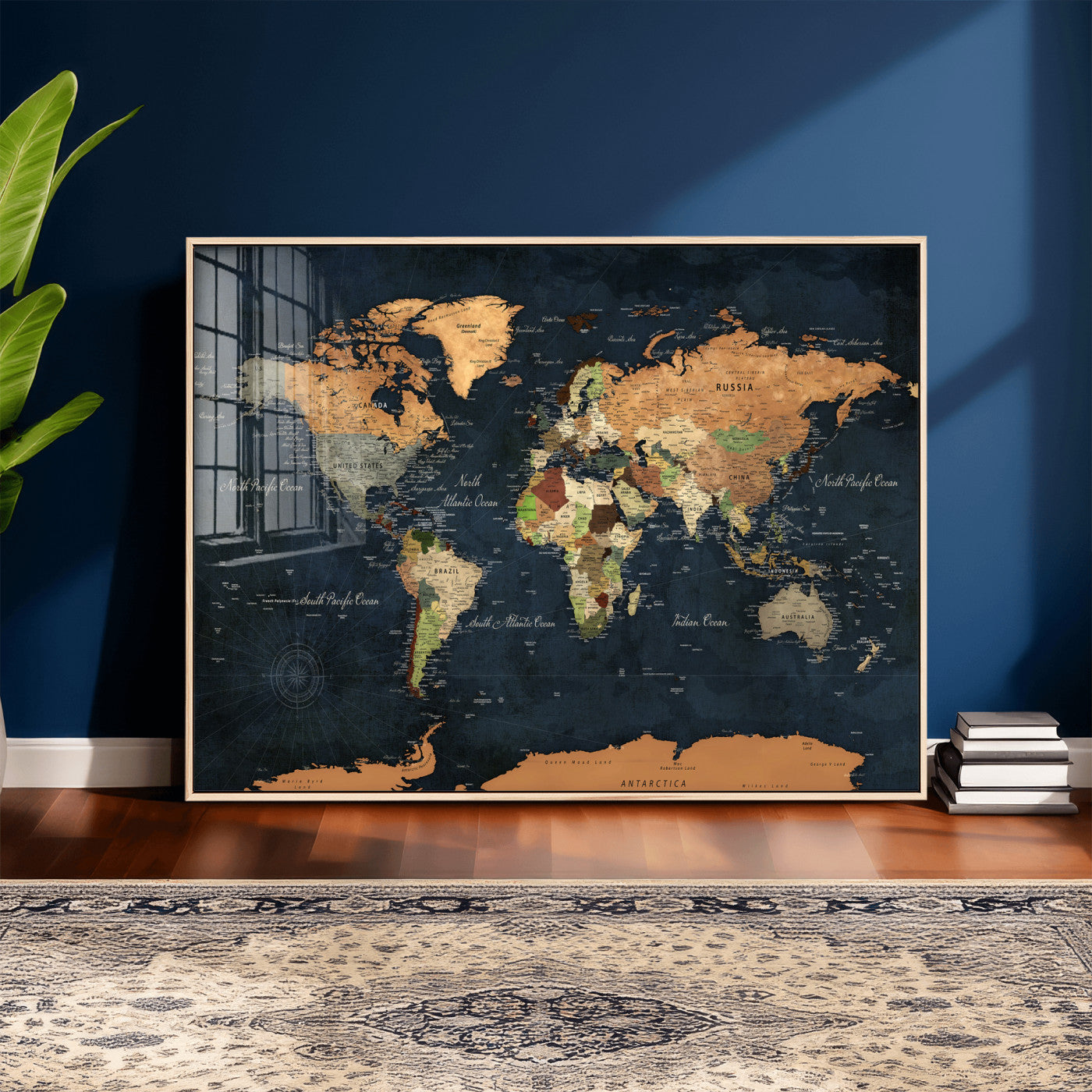 53717402-MGV-CV-36X24 - World Map Wall Art Canvas Print, Modern Decorative Framed Map Artwork Prints for Living Room, Office, Bedroom Wall Decor