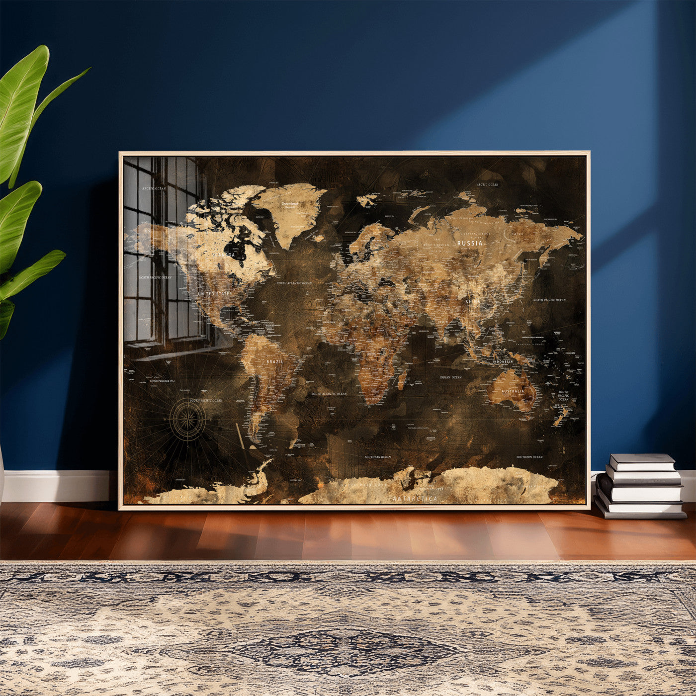 97742922-MGV-CV-36X24 - World Map Wall Art Canvas Print, Modern Decorative Framed Map Artwork Prints for Living Room, Office, Bedroom Wall Decor