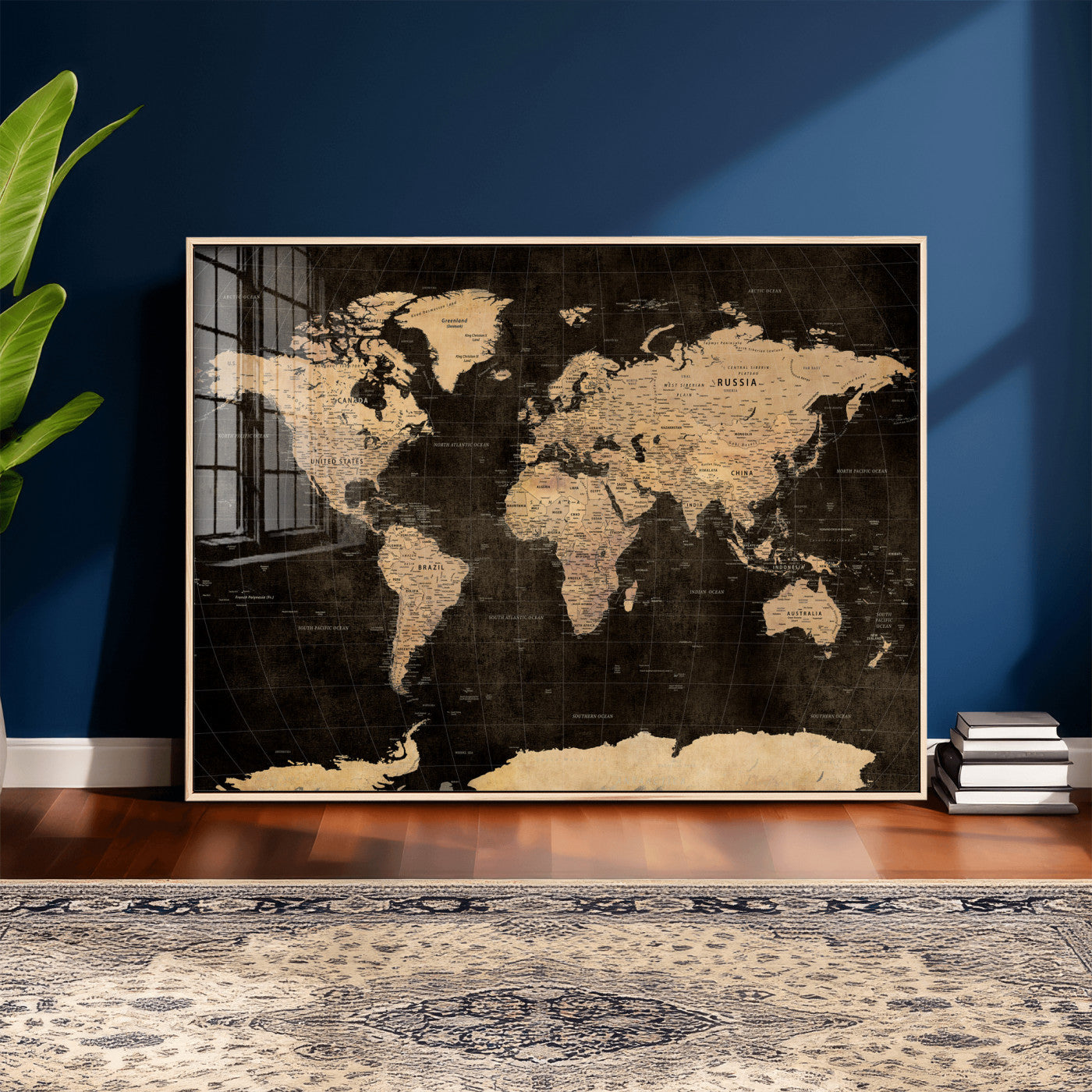 17790470-MGV-CV-36X24 - World Map Wall Art Canvas Print, Modern Decorative Framed Map Artwork Prints for Living Room, Office, Bedroom Wall Decor