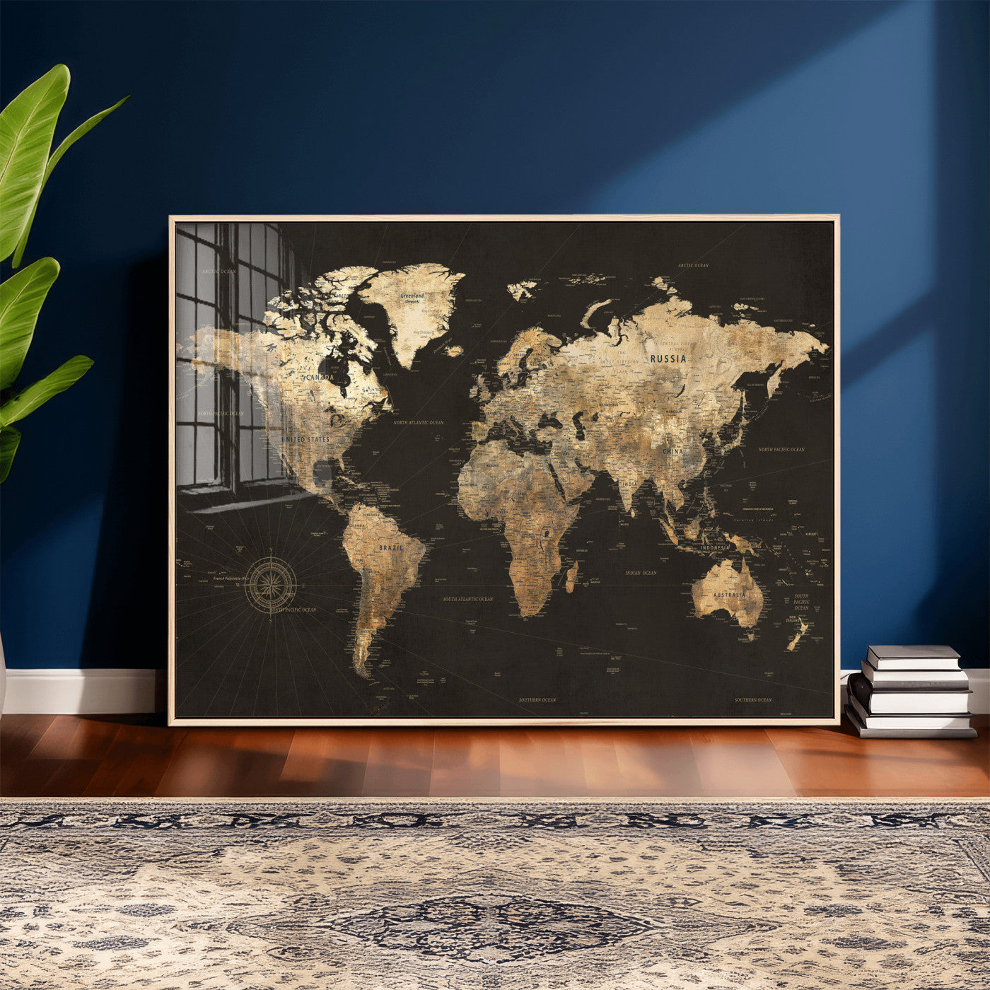 70985630-MGV-CV-36X24 - World Map Wall Art Canvas Print, Modern Decorative Framed Map Artwork Prints for Living Room, Office, Bedroom Wall Decor