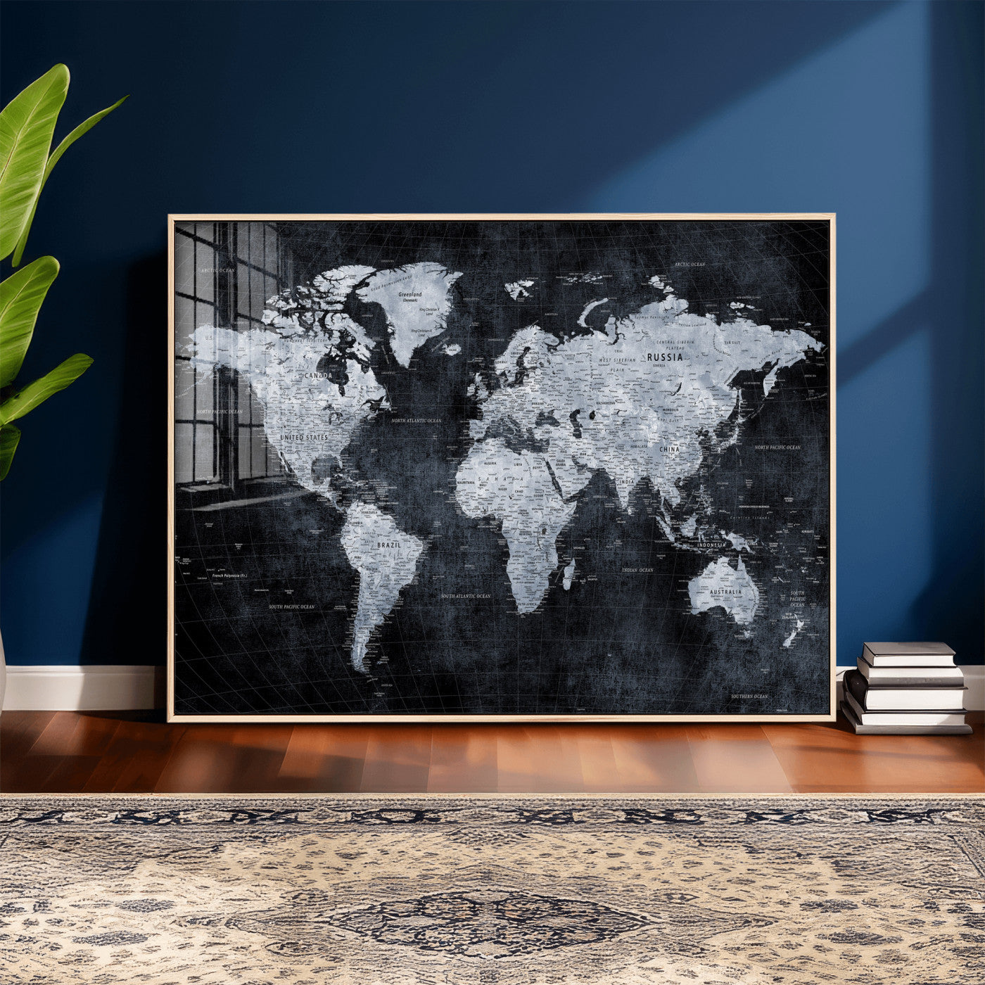 86893704-MGV-CV-36X24 - World Map Wall Art Canvas Print, Modern Decorative Framed Map Artwork Prints for Living Room, Office, Bedroom Wall Decor