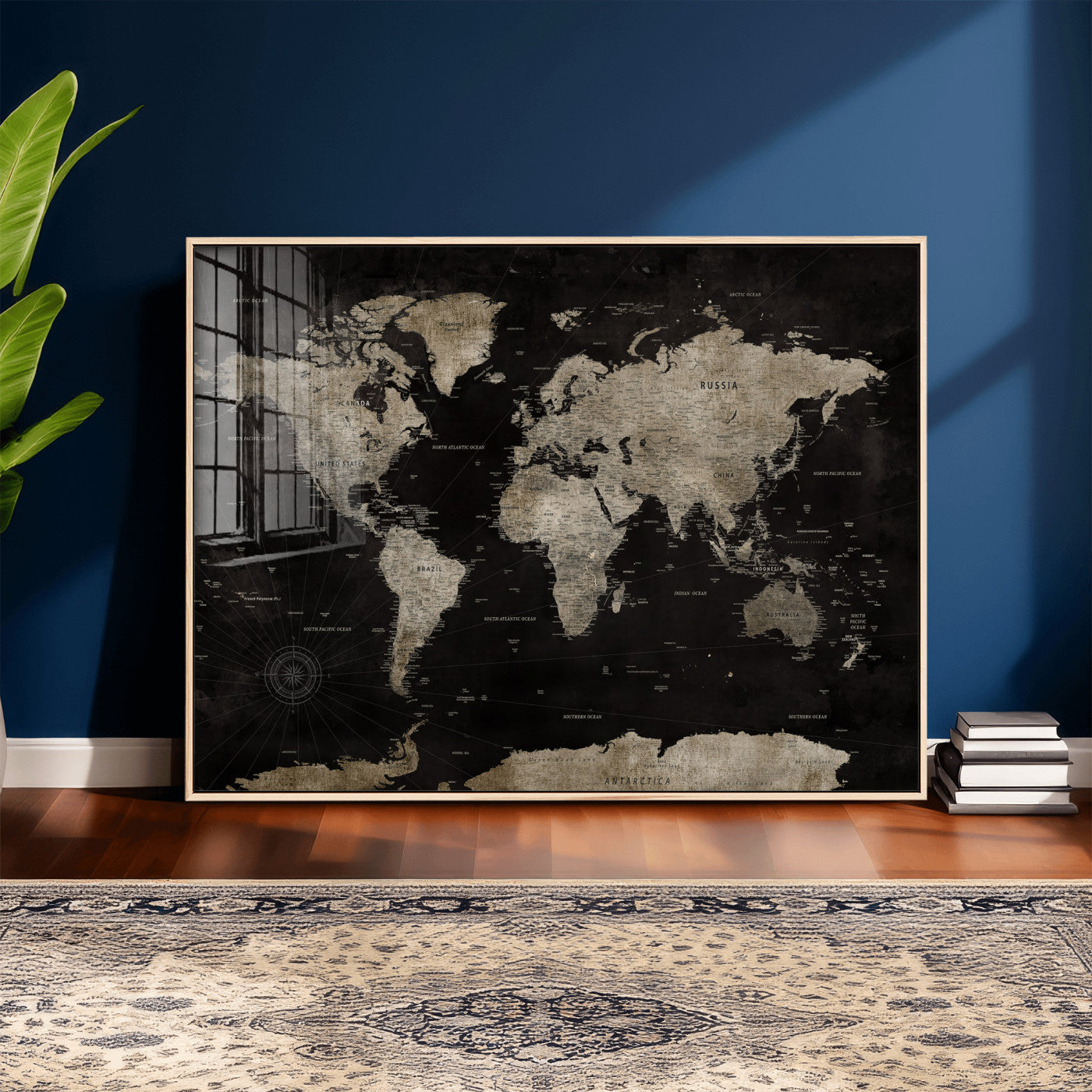 56225956-MGV-CV-36X24 - World Map Wall Art Canvas Print, Modern Decorative Framed Map Artwork Prints for Living Room, Office, Bedroom Wall Decor