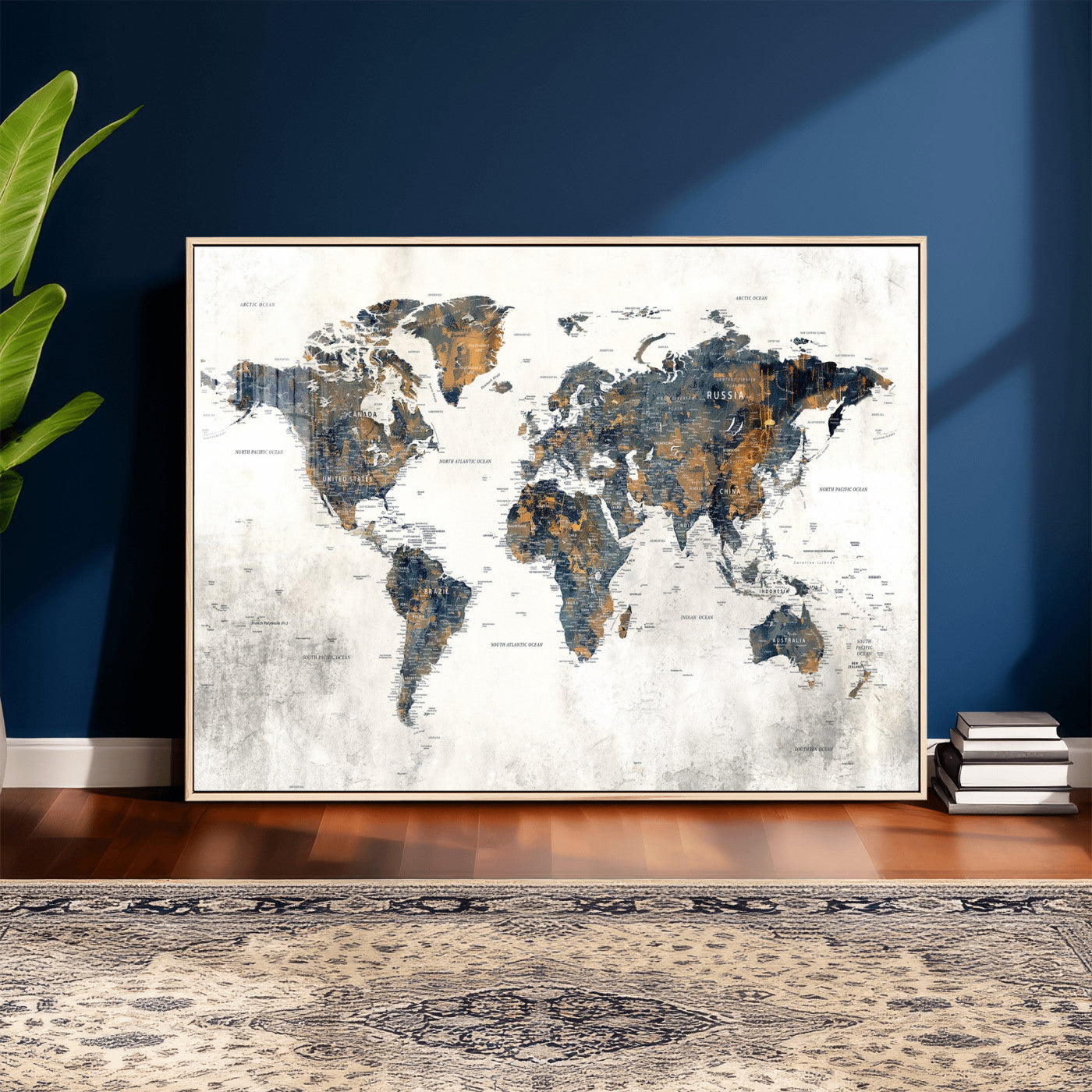 52451147-MGV-CV-36X24 - World Map Wall Art Canvas Print, Modern Decorative Framed Map Artwork Prints for Living Room, Office, Bedroom Wall Decor