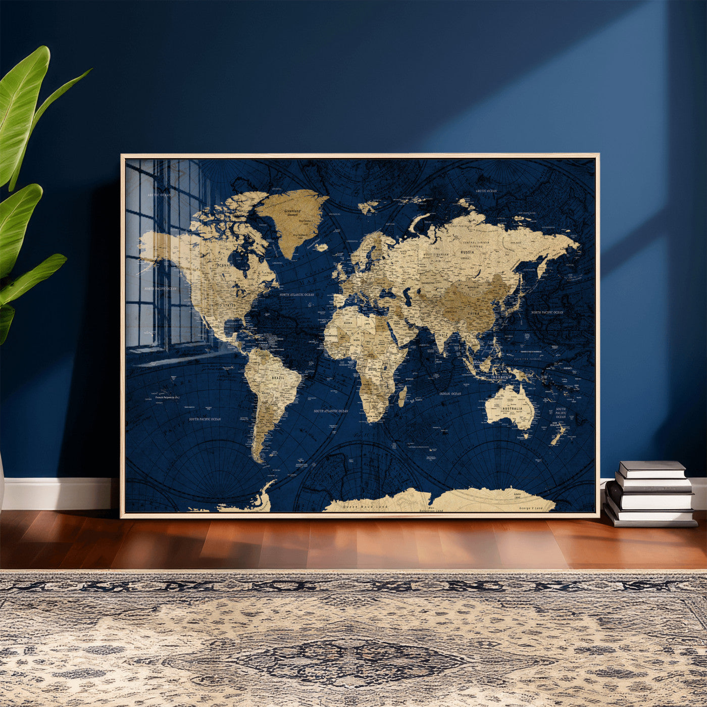 54770746-MGV-CV-36X24 - World Map Wall Art Canvas Print, Modern Decorative Framed Map Artwork Prints for Living Room, Office, Bedroom Wall Decor