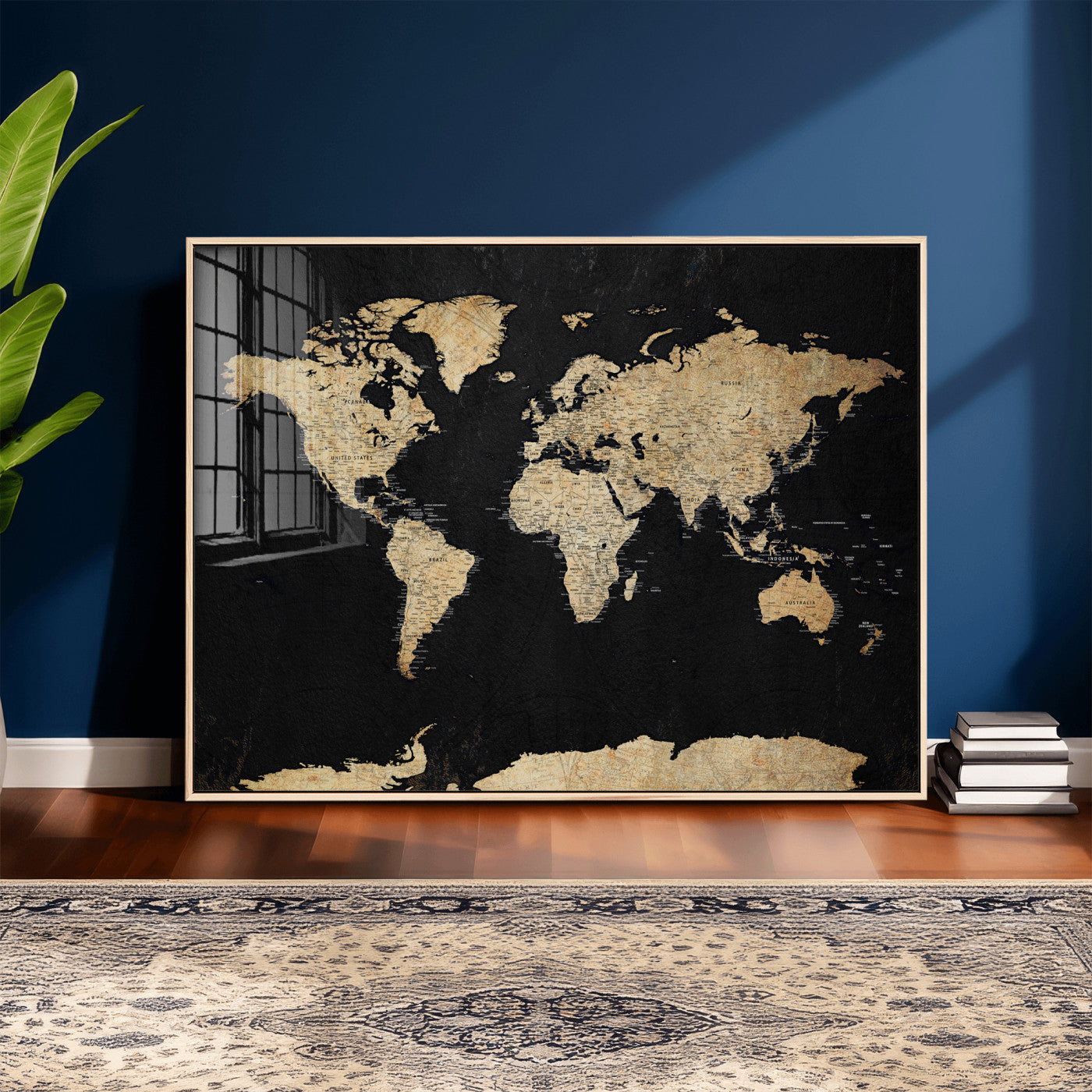 71518849-MGV-CV-36X24 - World Map Wall Art Canvas Print, Modern Decorative Framed Map Artwork Prints for Living Room, Office, Bedroom Wall Decor