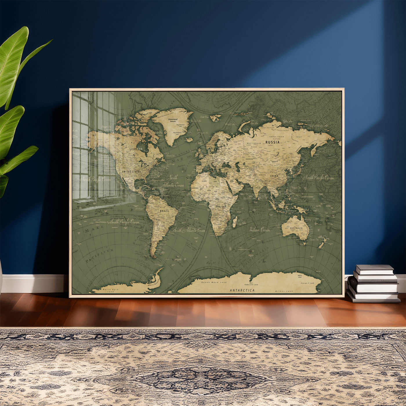75846040-MGV-CV-36X24 - World Map Wall Art Canvas Print, Modern Decorative Framed Map Artwork Prints for Living Room, Office, Bedroom Wall Decor