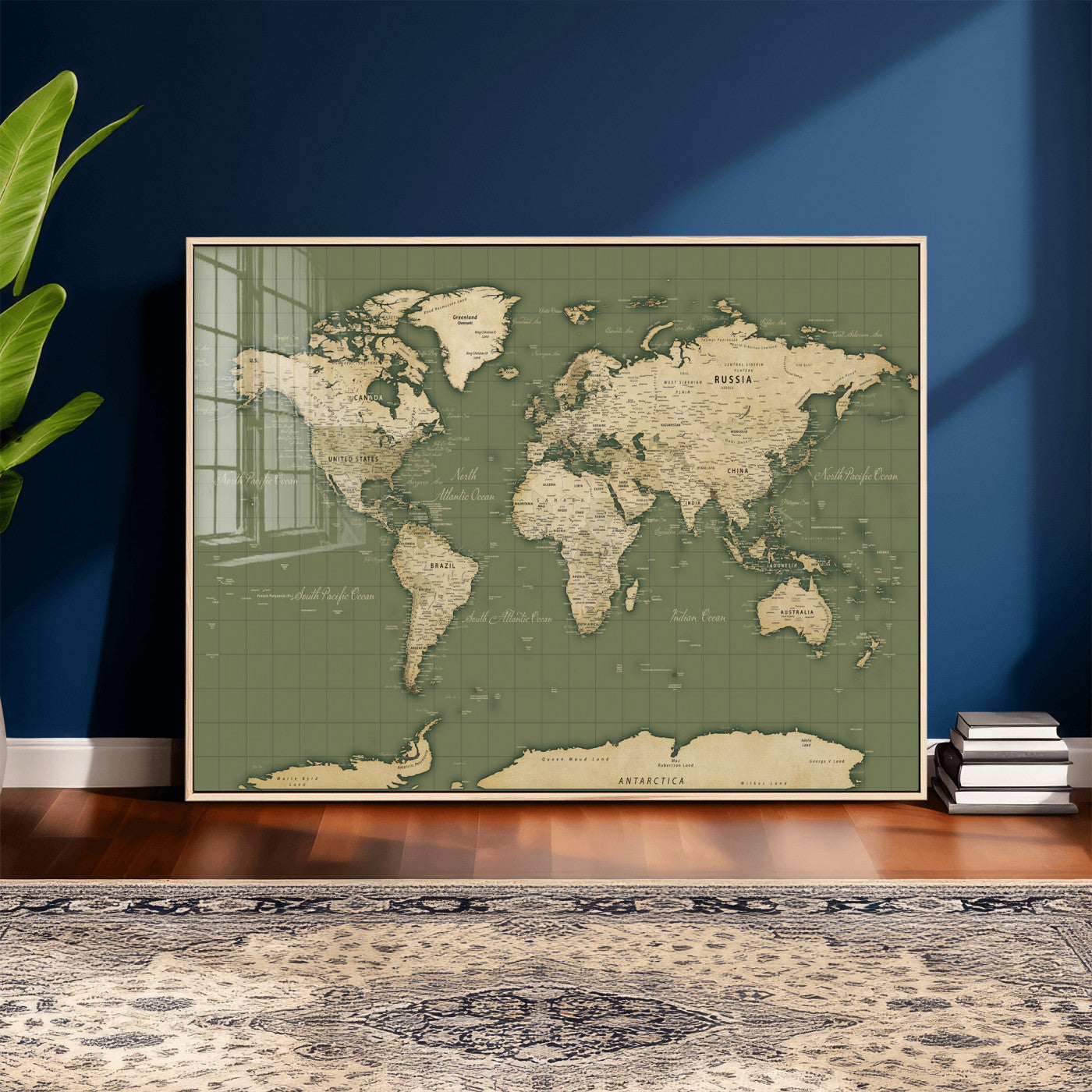 13750241-MGV-CV-36X24 - World Map Wall Art Canvas Print, Modern Decorative Framed Map Artwork Prints for Living Room, Office, Bedroom Wall Decor