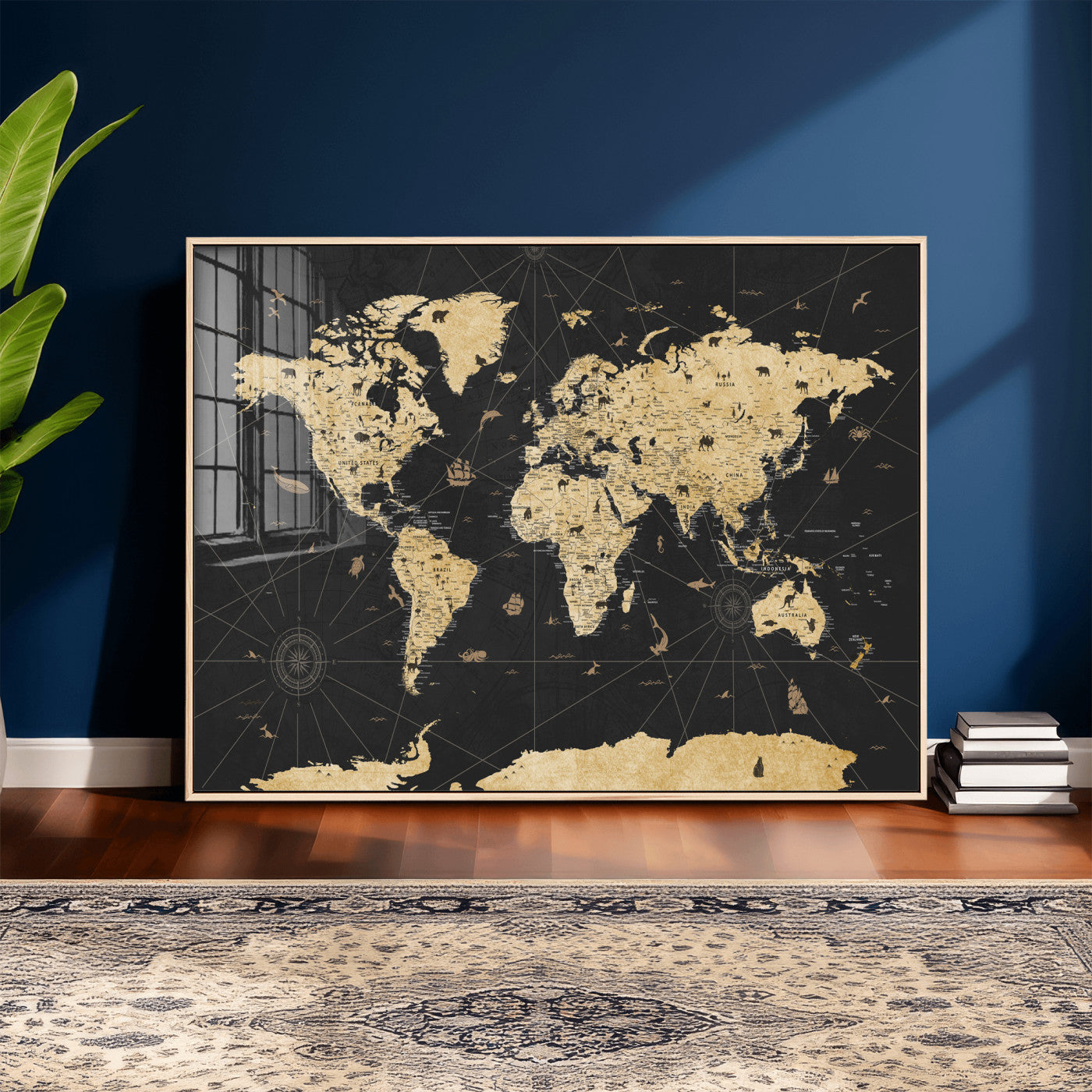 80270976-MGV-CV-36X24 - World Map Wall Art Canvas Print, Modern Decorative Framed Map Artwork Prints for Living Room, Office, Bedroom Wall Decor