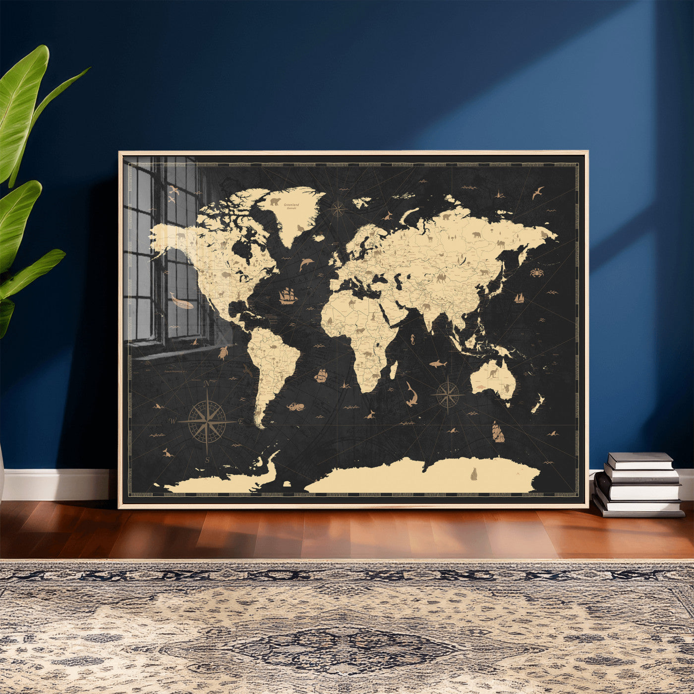 75220264-MGV-CV-36X24 - World Map Wall Art Canvas Print, Modern Decorative Framed Map Artwork Prints for Living Room, Office, Bedroom Wall Decor