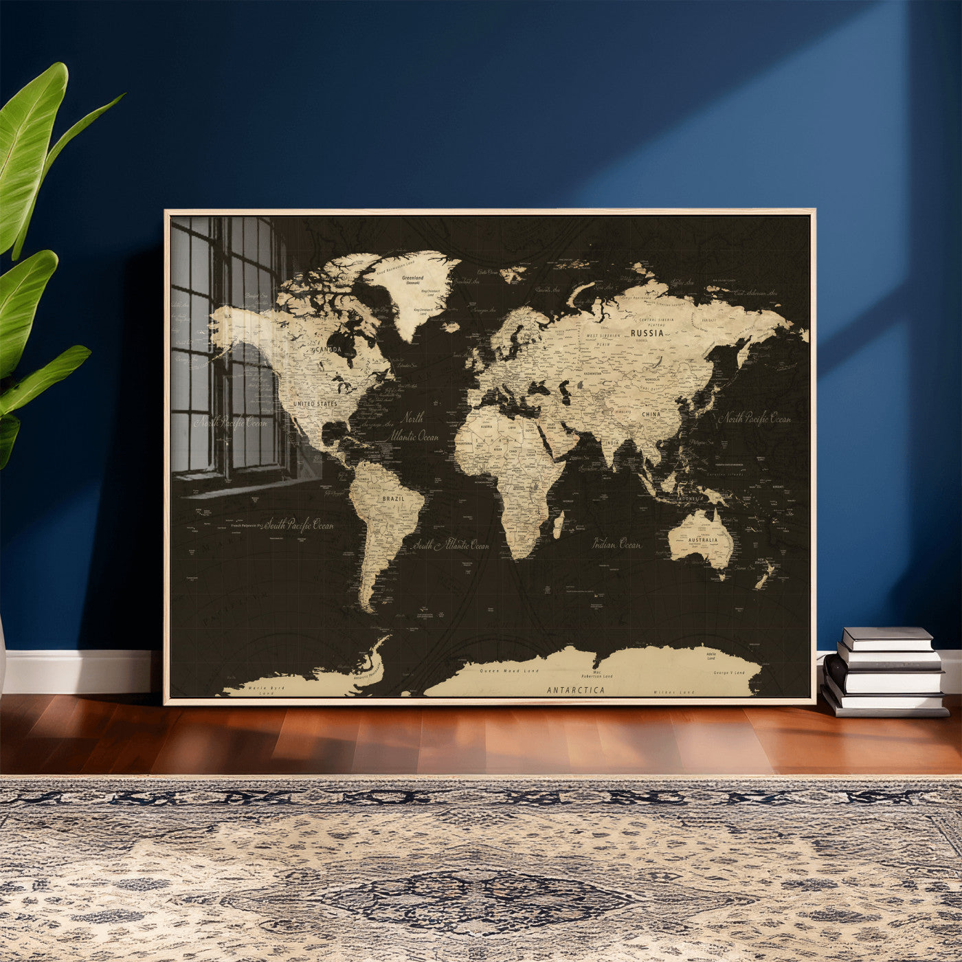 89024244-MGV-CV-36X24 - World Map Wall Art Canvas Print, Modern Decorative Framed Map Artwork Prints for Living Room, Office, Bedroom Wall Decor