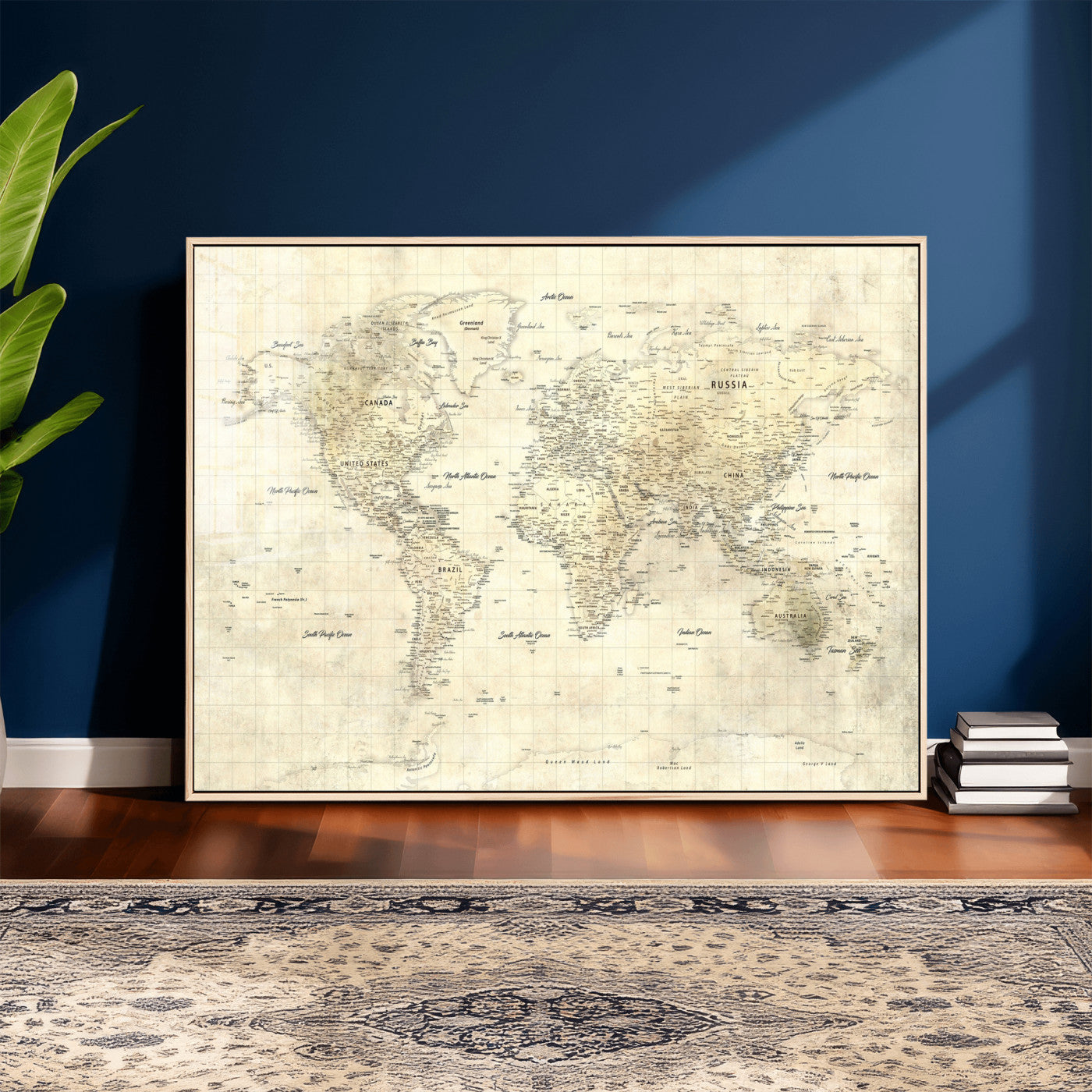 17101439-MGV-CV-36X24 - World Map Wall Art Canvas Print, Modern Decorative Framed Map Artwork Prints for Living Room, Office, Bedroom Wall Decor