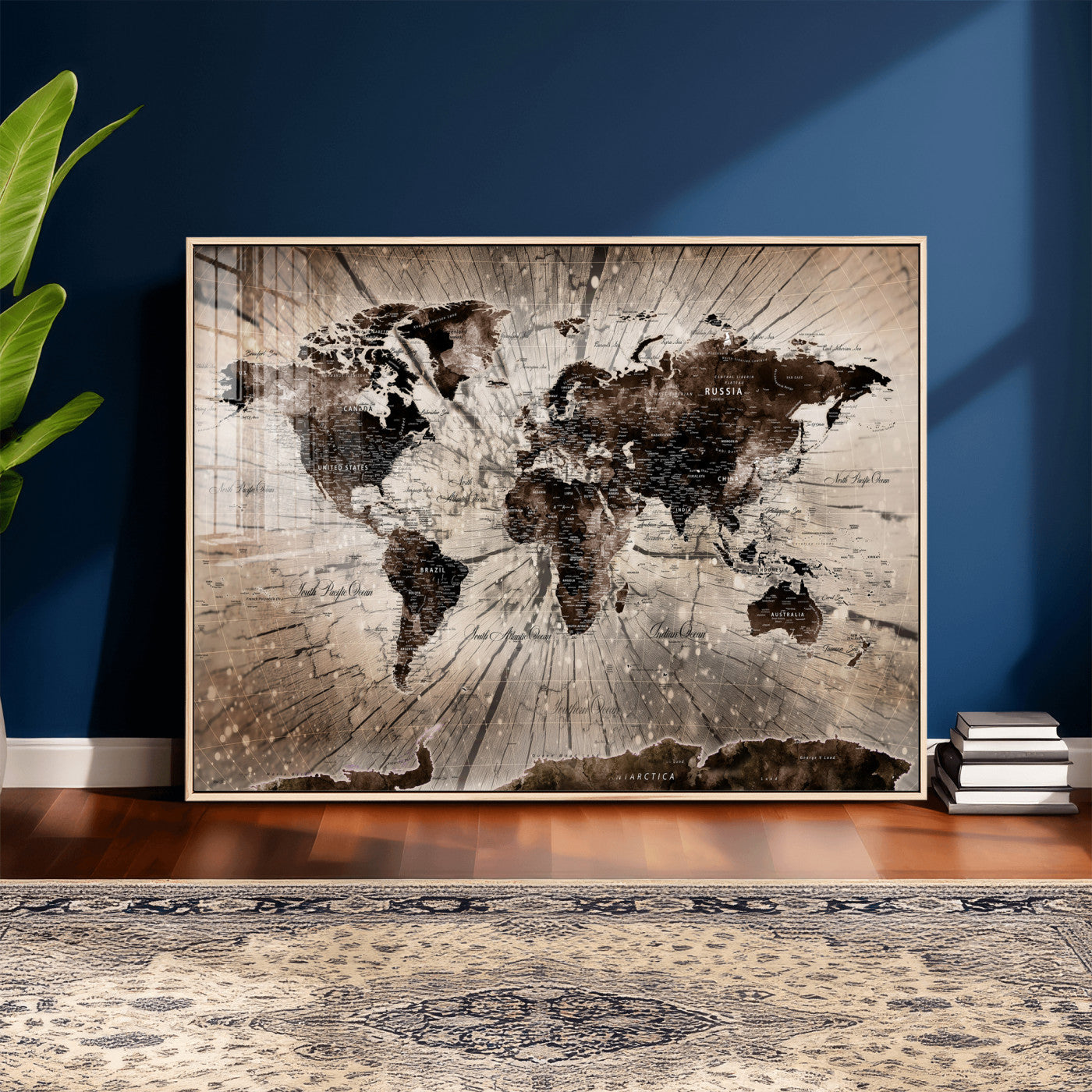 94623295-MGV-CV-36X24 - World Map Wall Art Canvas Print, Modern Decorative Framed Map Artwork Prints for Living Room, Office, Bedroom Wall Decor