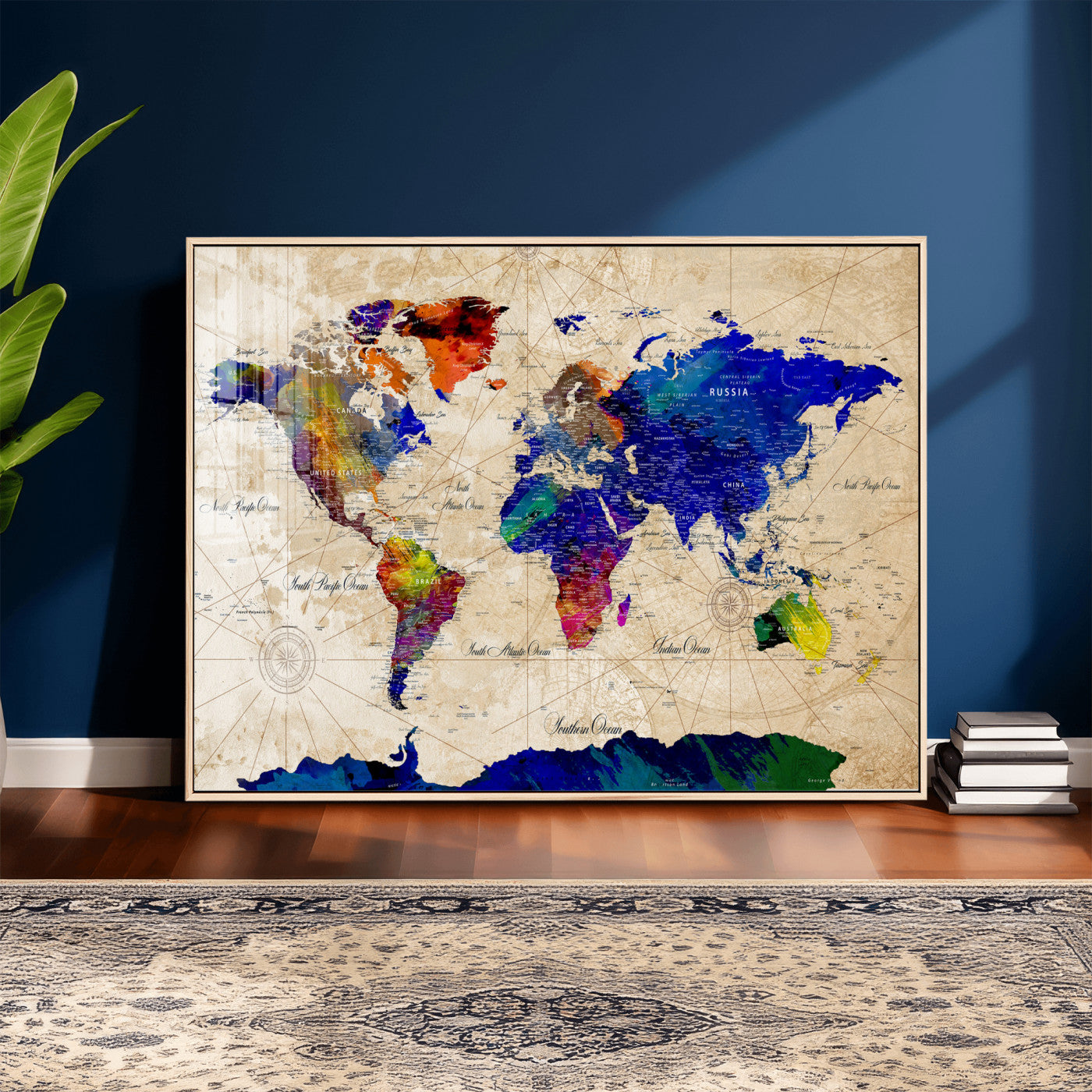 26284075-MGV-CV-36X24 - World Map Wall Art Canvas Print, Modern Decorative Framed Map Artwork Prints for Living Room, Office, Bedroom Wall Decor