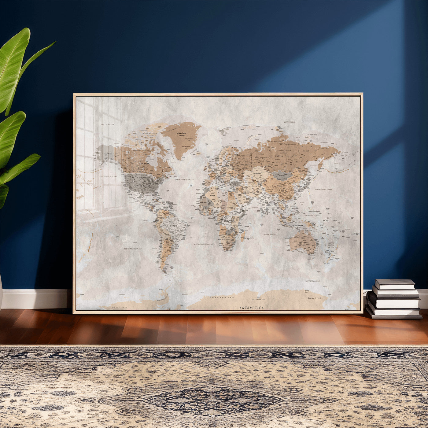 34051638-MGV-CV-36X24 - World Map Wall Art Canvas Print, Modern Decorative Framed Map Artwork Prints for Living Room, Office, Bedroom Wall Decor