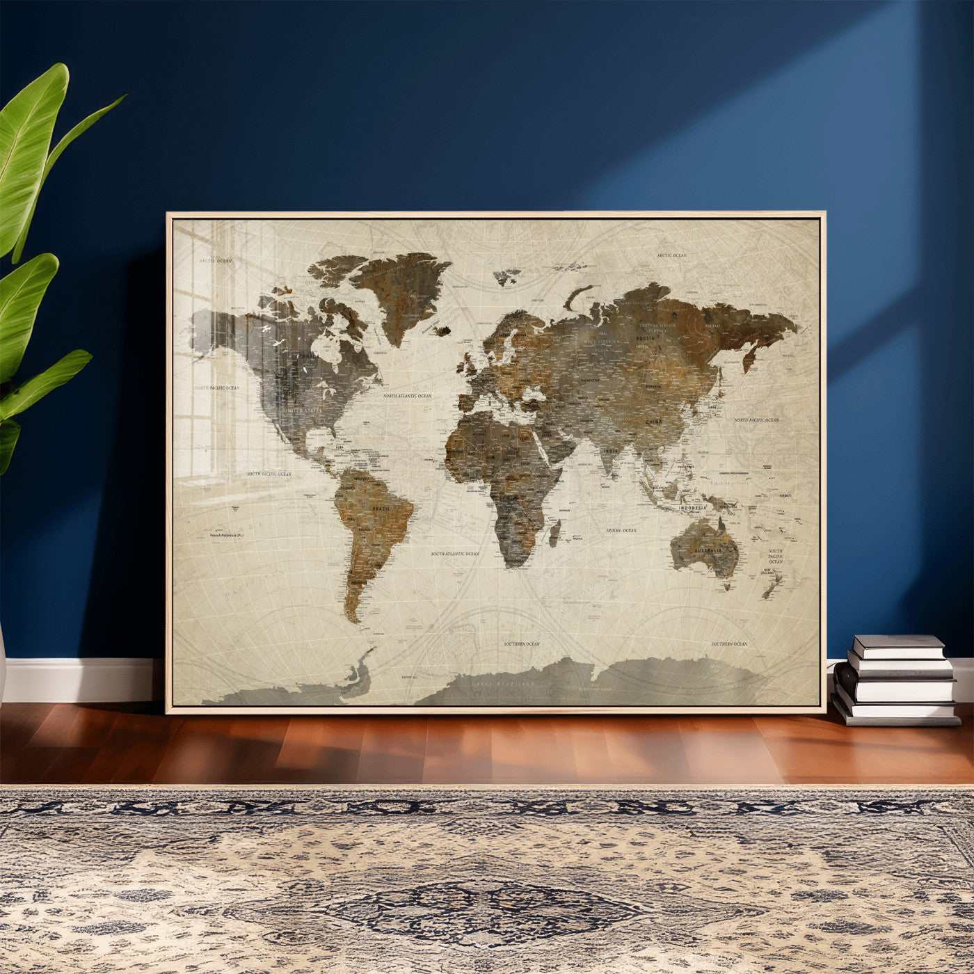 49623468-MGV-CV-36X24 - World Map Wall Art Canvas Print, Modern Decorative Framed Map Artwork Prints for Living Room, Office, Bedroom Wall Decor