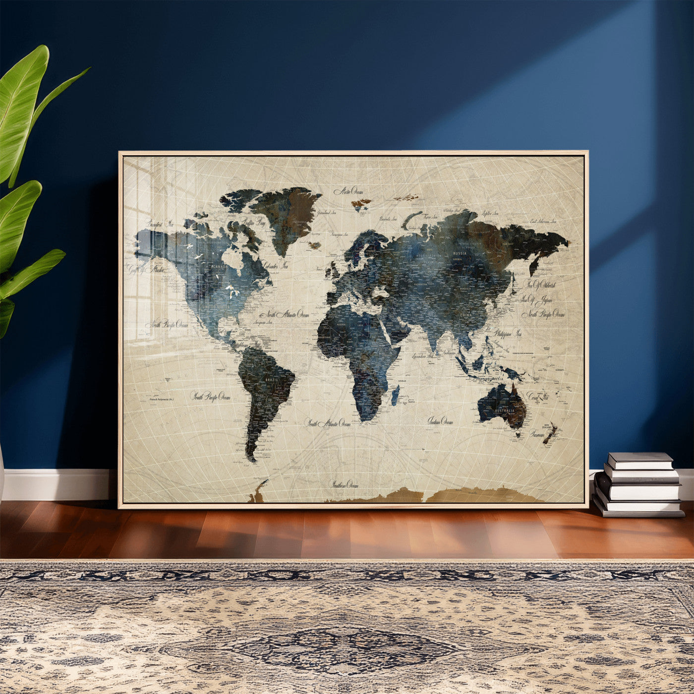 72927803-MGV-CV-36X24 - World Map Wall Art Canvas Print, Modern Decorative Framed Map Artwork Prints for Living Room, Office, Bedroom Wall Decor