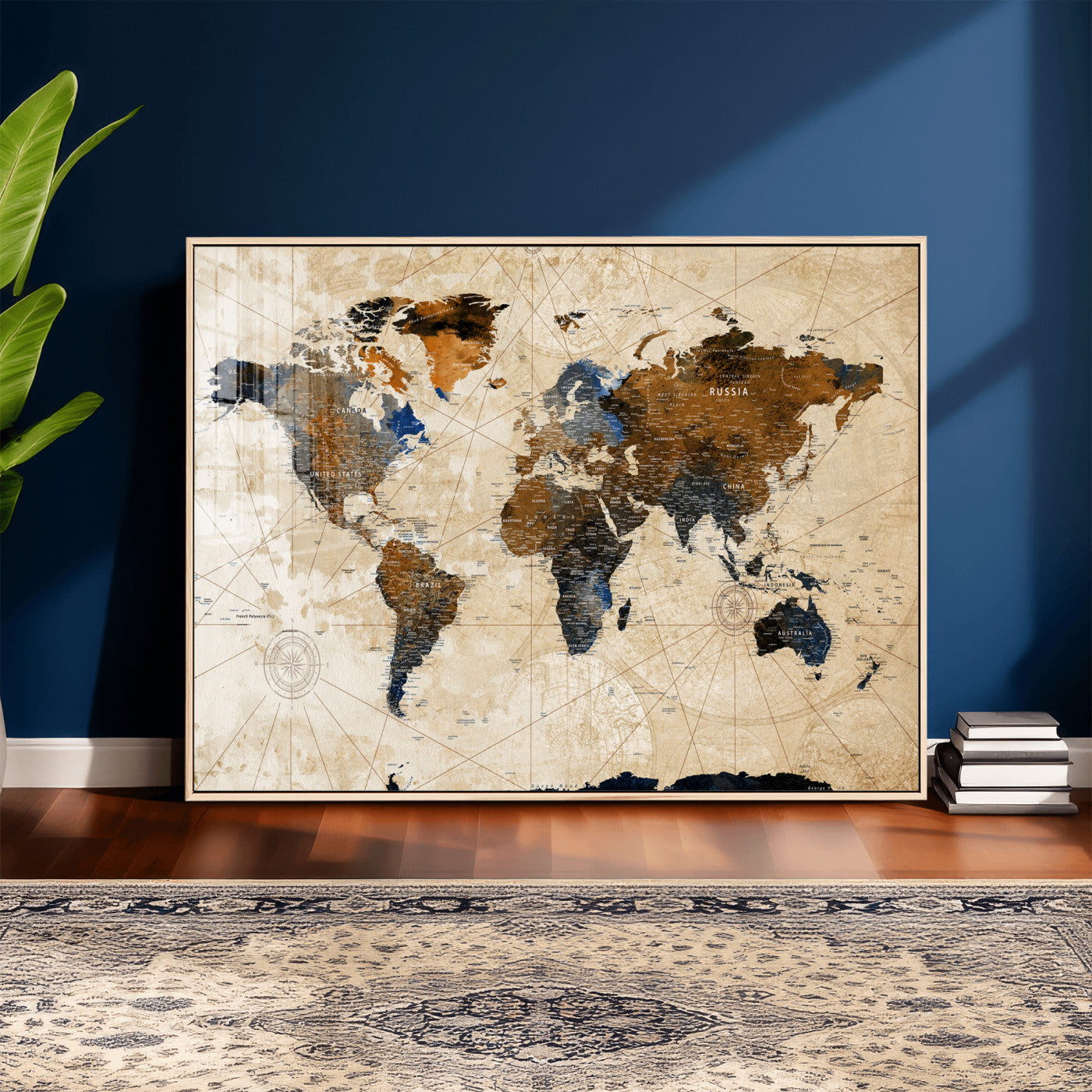 15727090-MGV-CV-36X24 - World Map Wall Art Canvas Print, Modern Decorative Framed Map Artwork Prints for Living Room, Office, Bedroom Wall Decor