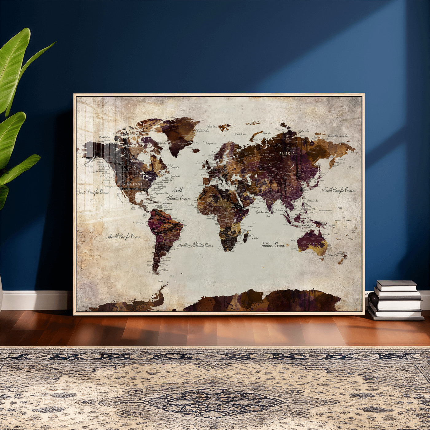 50611123-MGV-CV-36X24 - World Map Canvas Triptych – Colorful Global Wall Art for Living Rooms, Offices, and Study Spaces